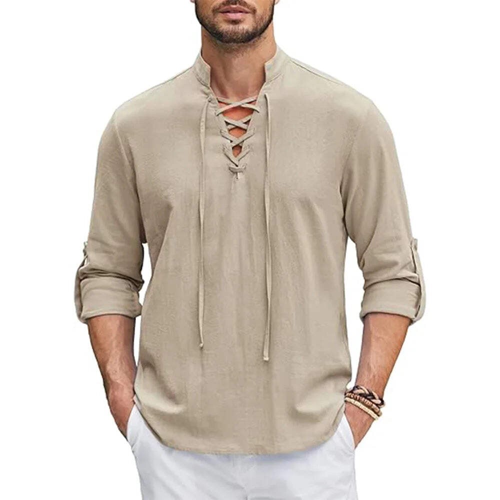 Men\'s Renaissance Shirt Pirate Medieval Viking top Cotton Linen Shirts Men Long