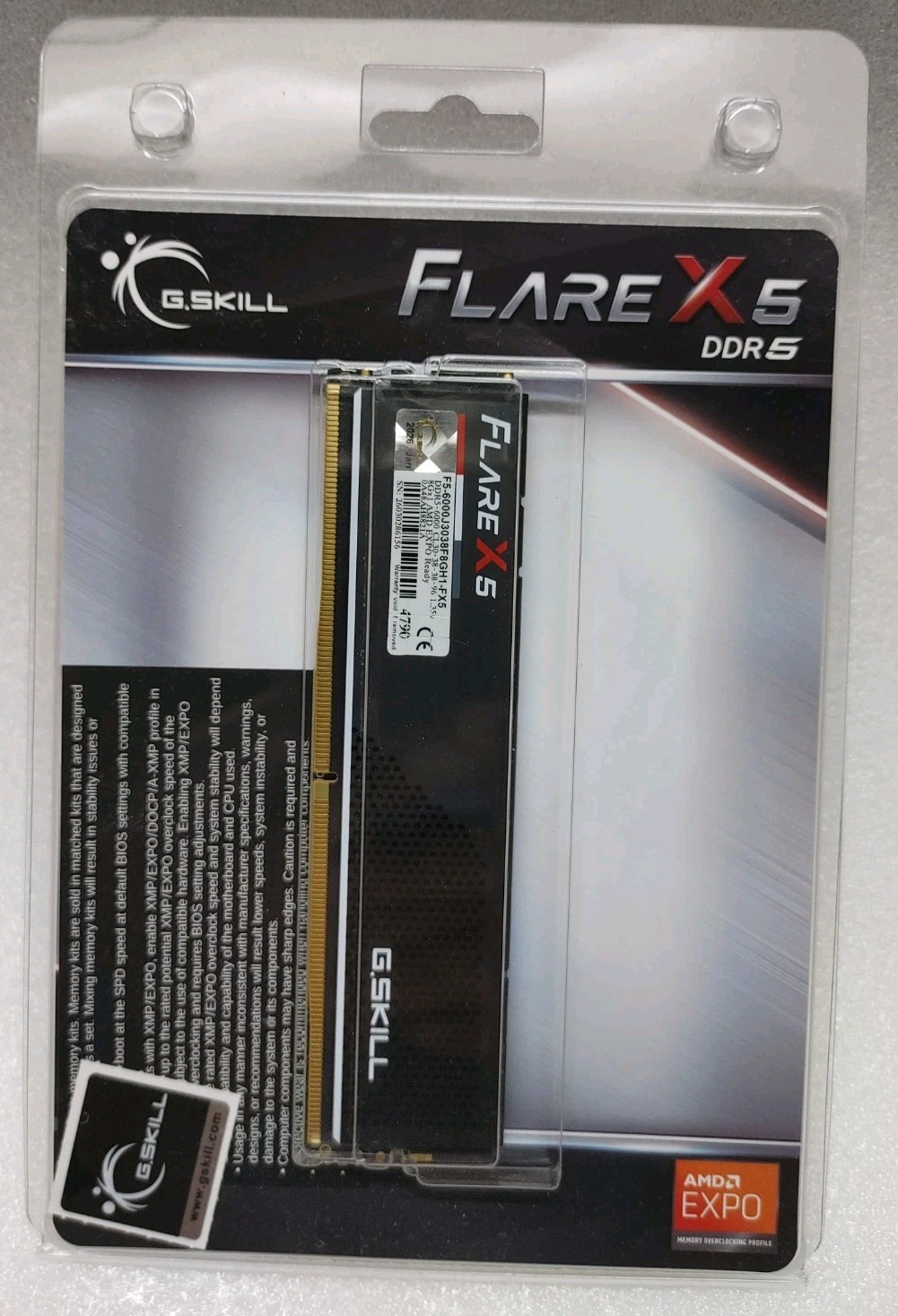 G.SKILL Flare X5 8GB 288-Pin PC RAM DDR5 6000 (PC5 48000) Desktop Memory