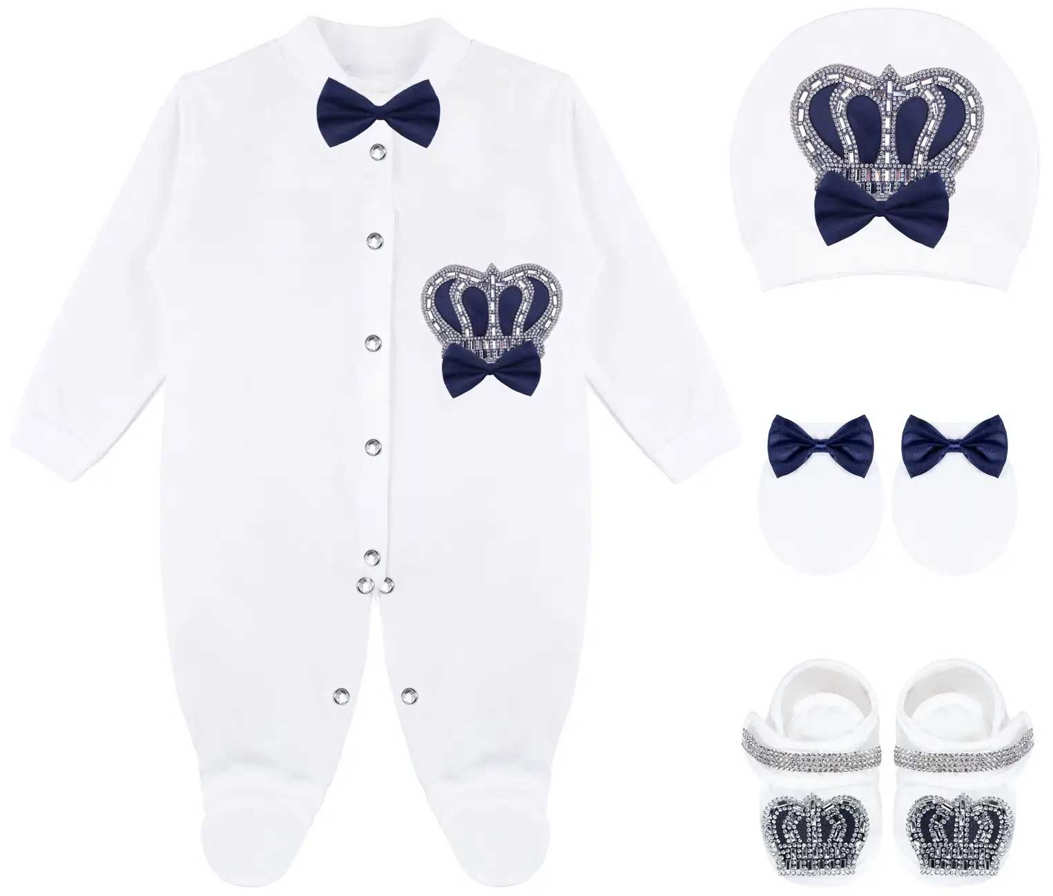 Lilax Baby Boy Jewels Crown Layette 4 Piece Gift Set
