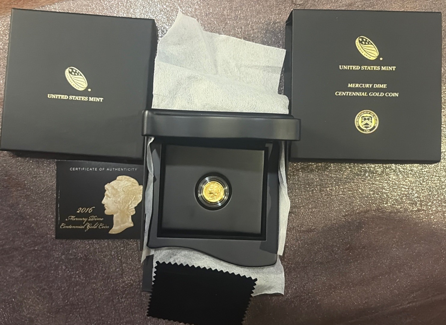 2016-W 1/10th oz Gold Mercury Dime Centennial (Complete OGP) 2016-W 1/10th oz Gold Mercury Dime Centennial (Complete OGP)