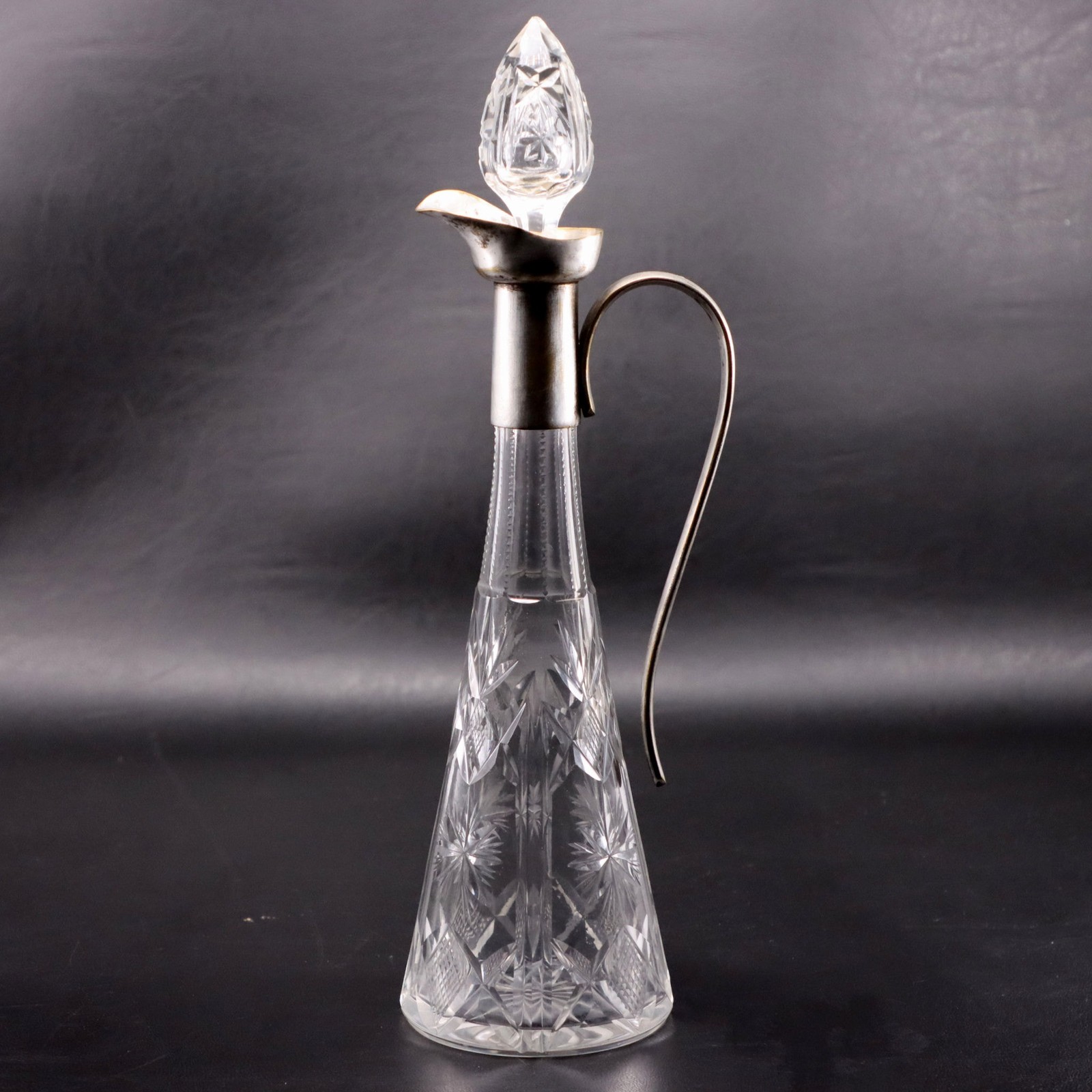 Star Brilliant Cut Crystal Claret Ewer Jug Silver Plate Spout 12