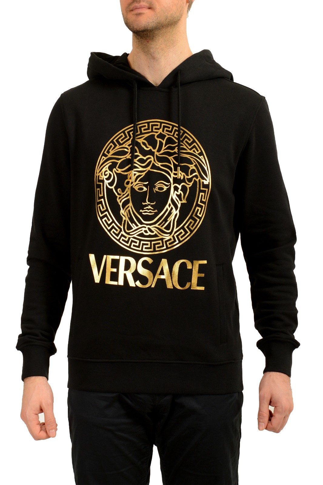 Versace Men\'s Gold Signature Medusa Print Hooded Sweatshirt Hoodie US M IT 50