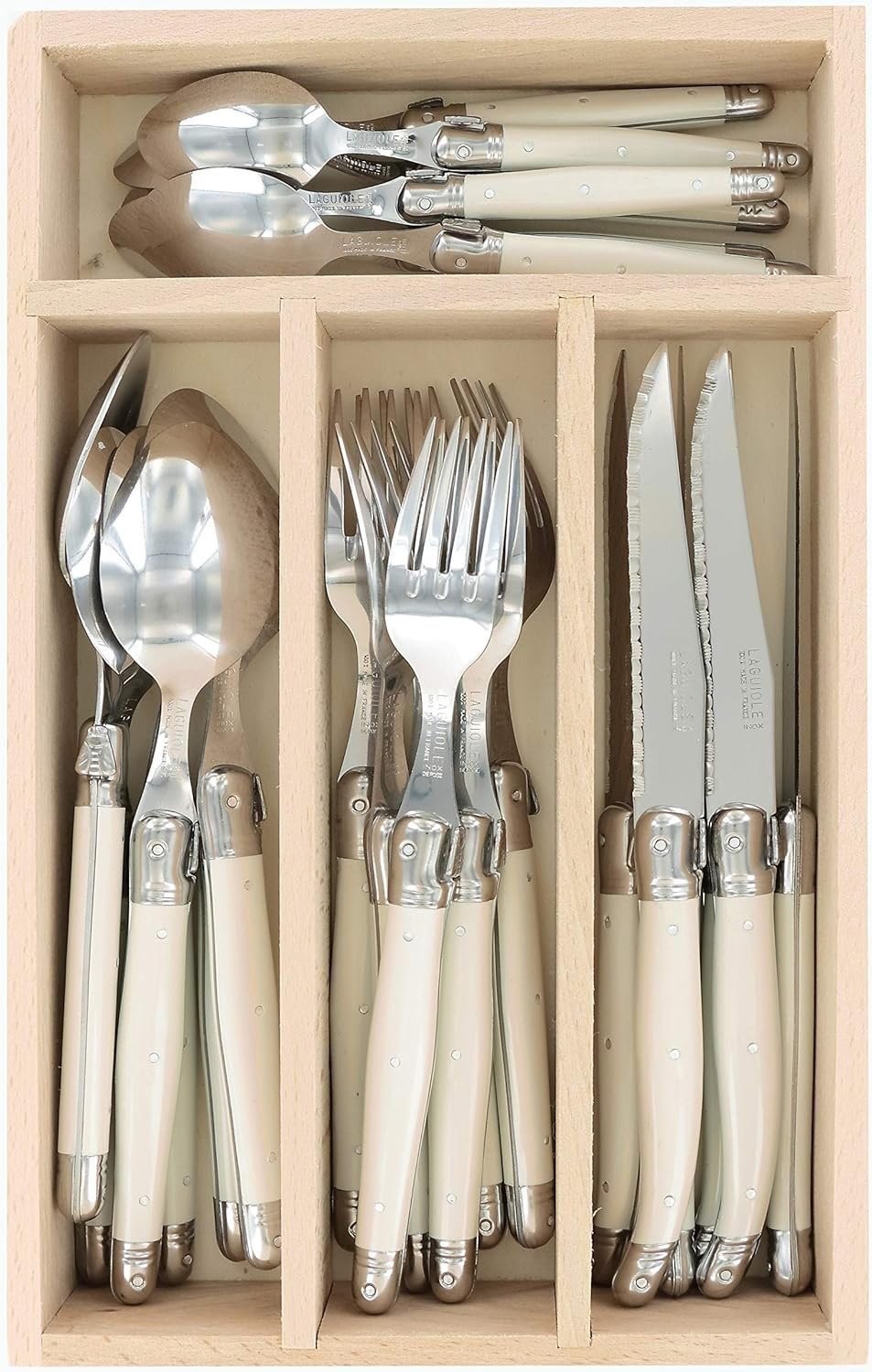 Laguiole Andre Verdier Debutant 24pc Flatware Set Ivory Handle 4pc Place Setting