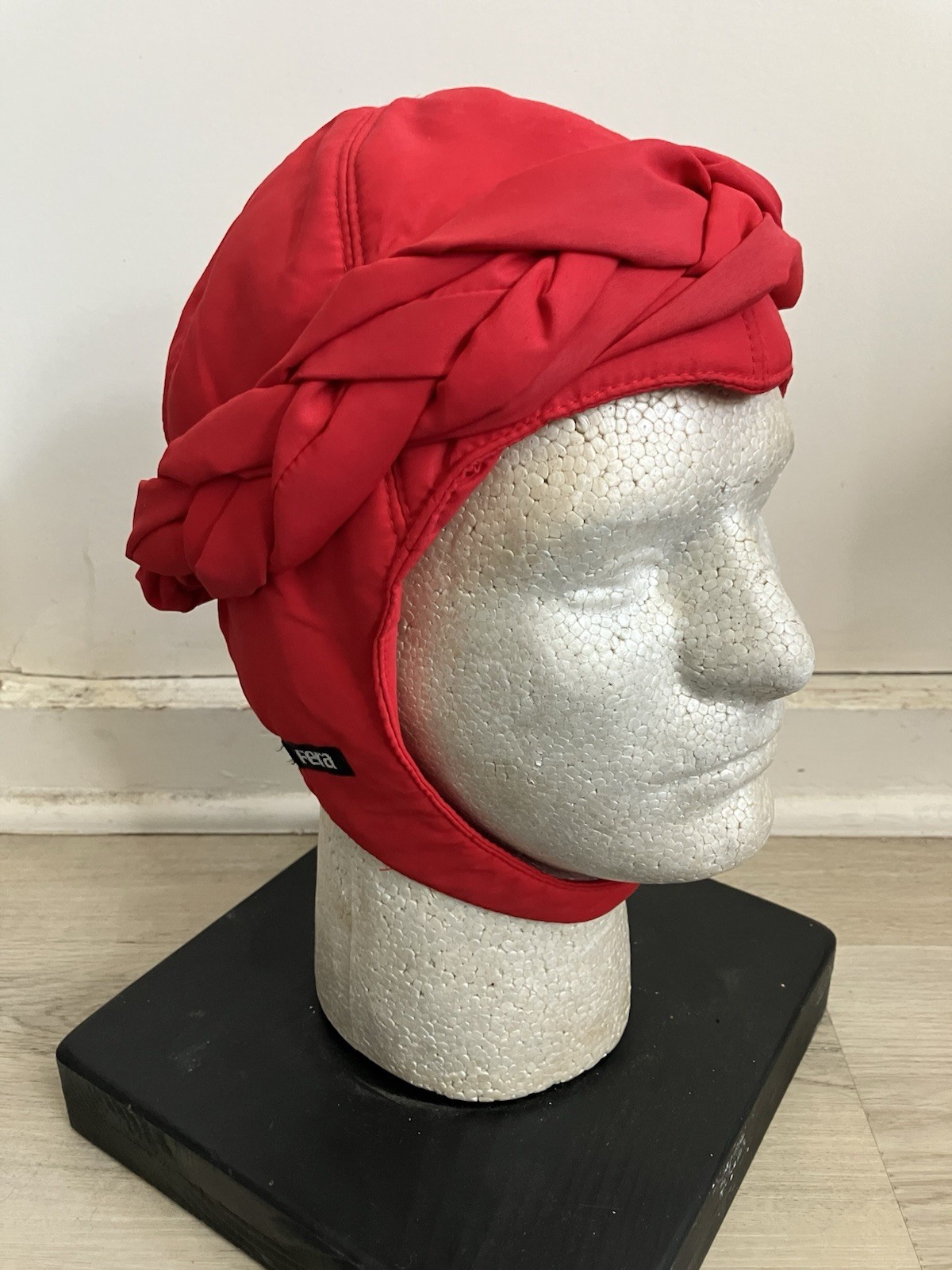 Fera Vintage Red Ski Hat Cap Braided Ear Flaps Made in Hong Kong