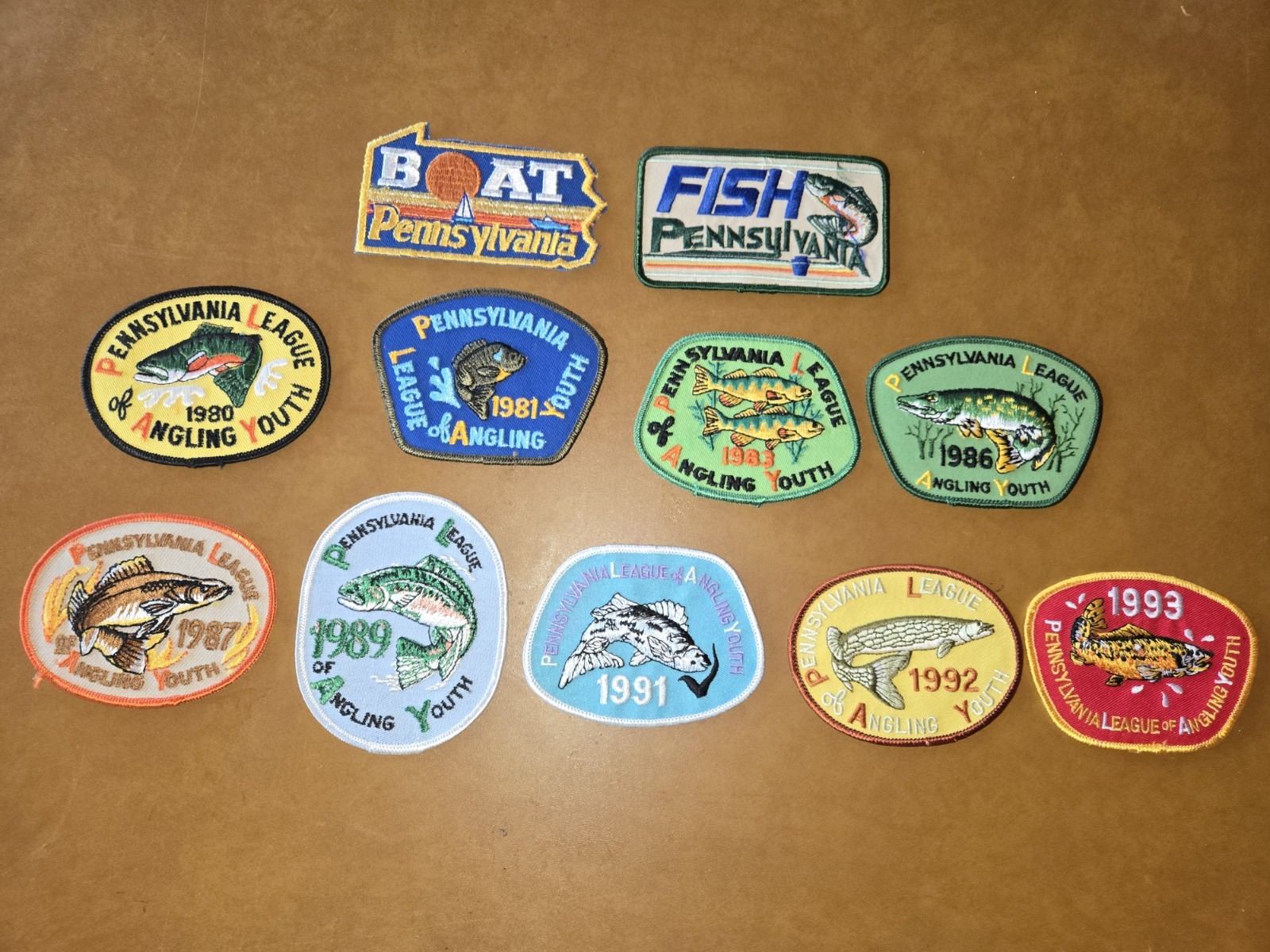VTG LOT PENNSYLVANIA LEAGUE OF ANGLING YOUTH FISHING 1980-1993 PATCHES BOAT FISH