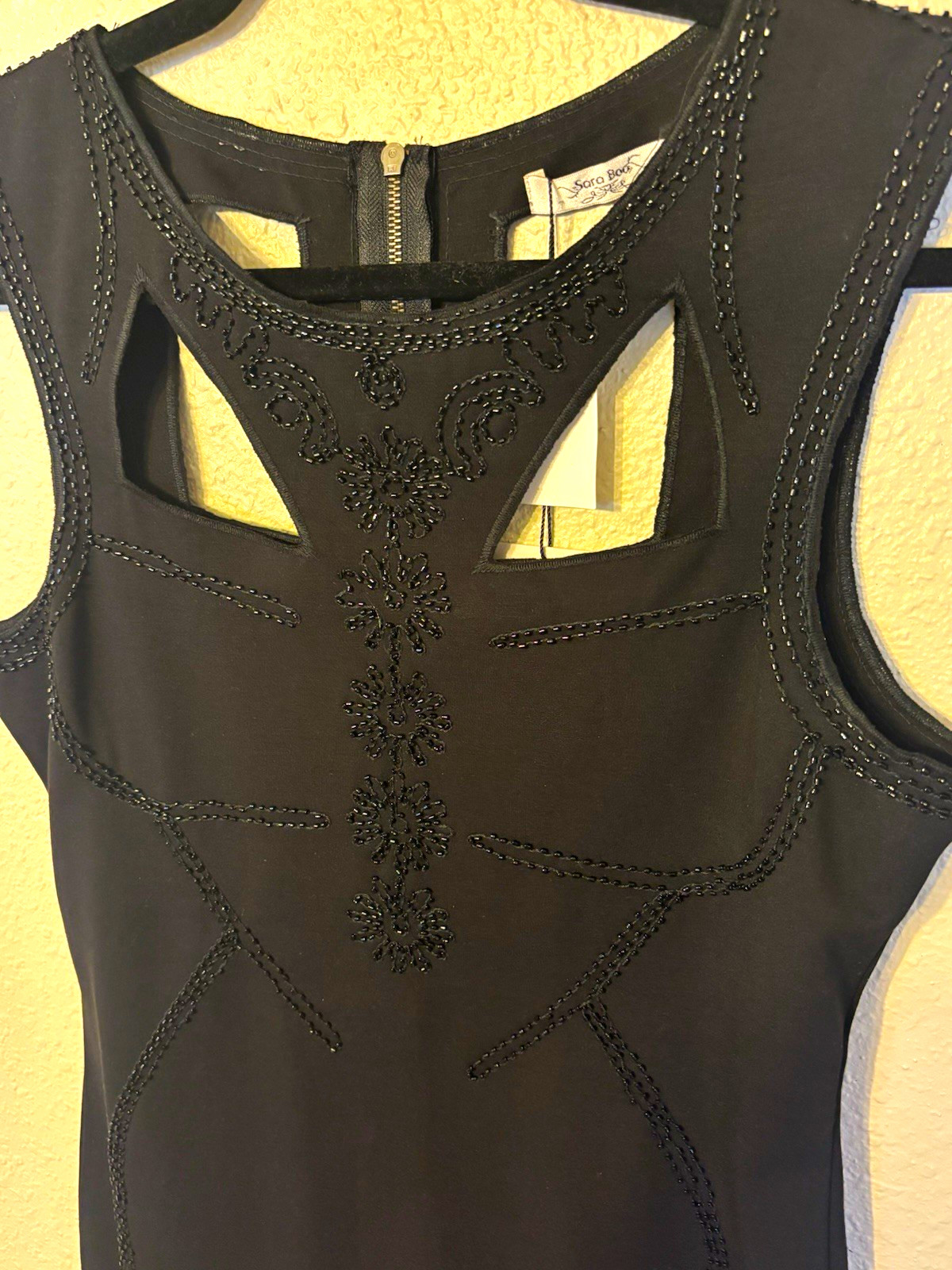 Sara Boo Black Beaded Bodycon Mini Dress Cut-Out Back Zip M