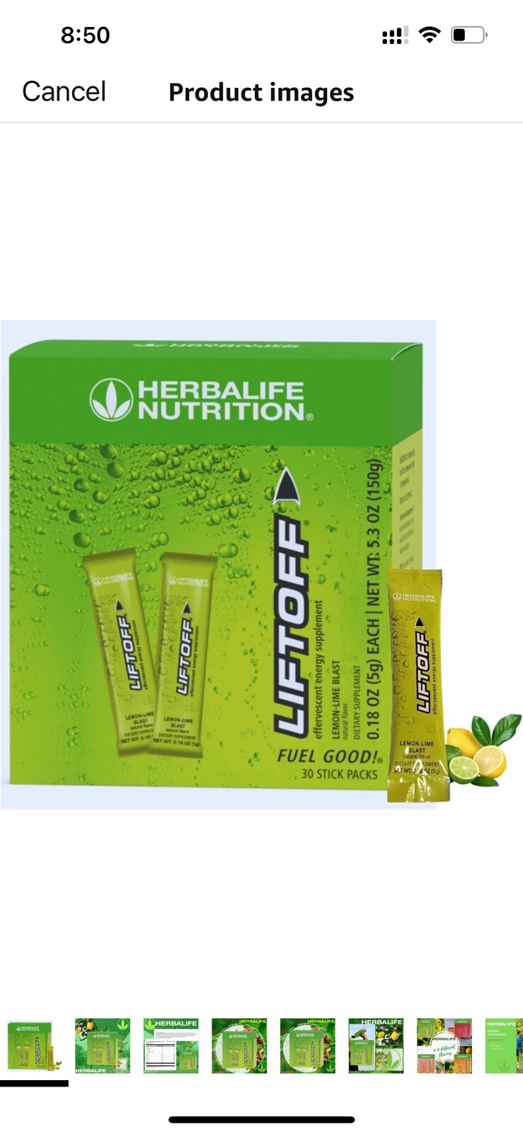 Herbalife Nutrition LIFTOFF Energy  Packs -Lemon-Lime Blast - 30 pack