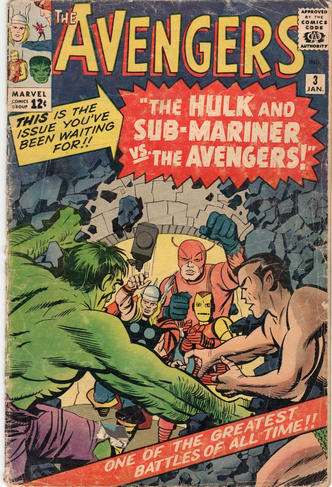 Avengers #3 (Marvel, Jan 1964) Avengers vs Hulk & Sub-Mariner G- 1.8 Avengers #3 (Marvel, Jan 1964) Avengers vs Hulk & Sub-Mariner G- 1.8