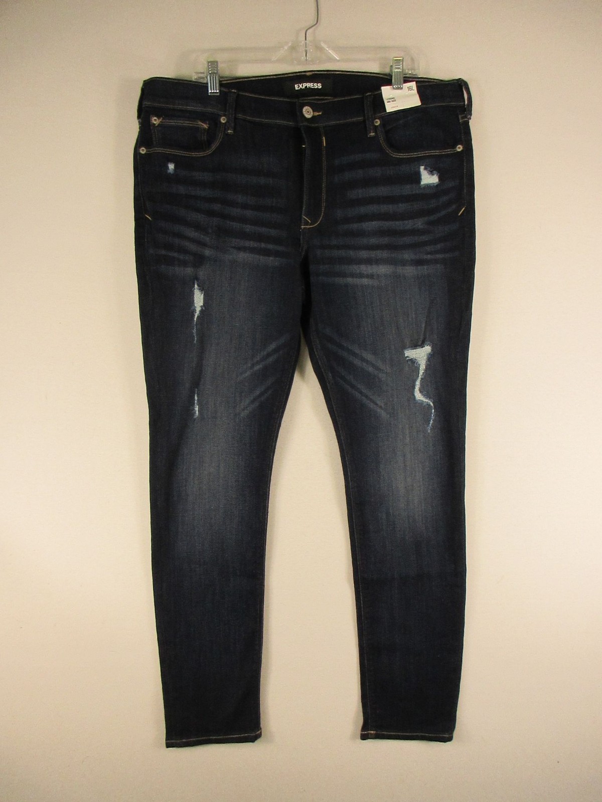 Express Jeans Womens 16 Long Legging Mid Rise Stretch Skinny Distress Blue