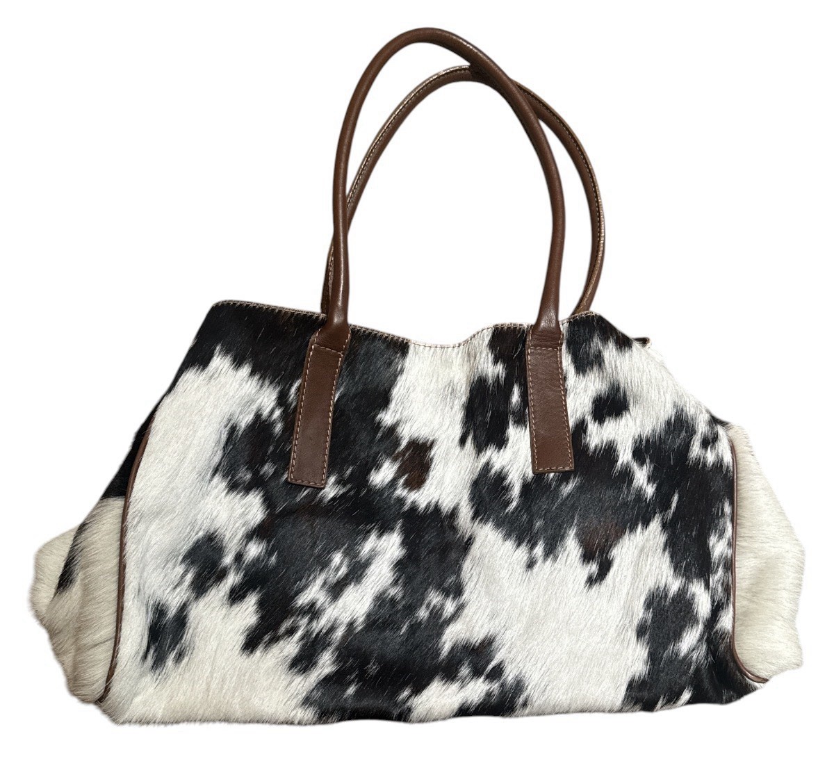 VTG Maurizio Taiuti Cowhide Leather Tote Bag Purse Black White Cow Print Italy