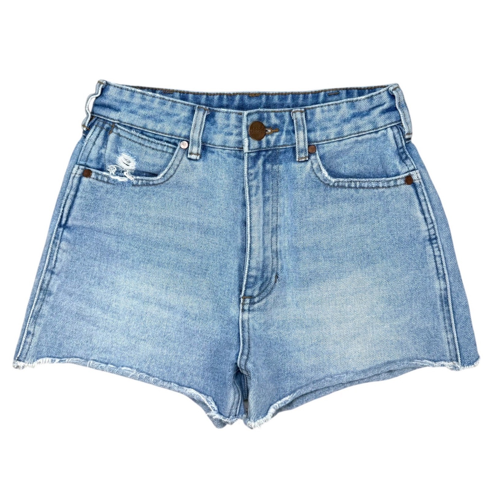 Wrangler x Billabong LAB Womens 24 Denim Shorts High Rise Cutoff Light Wash