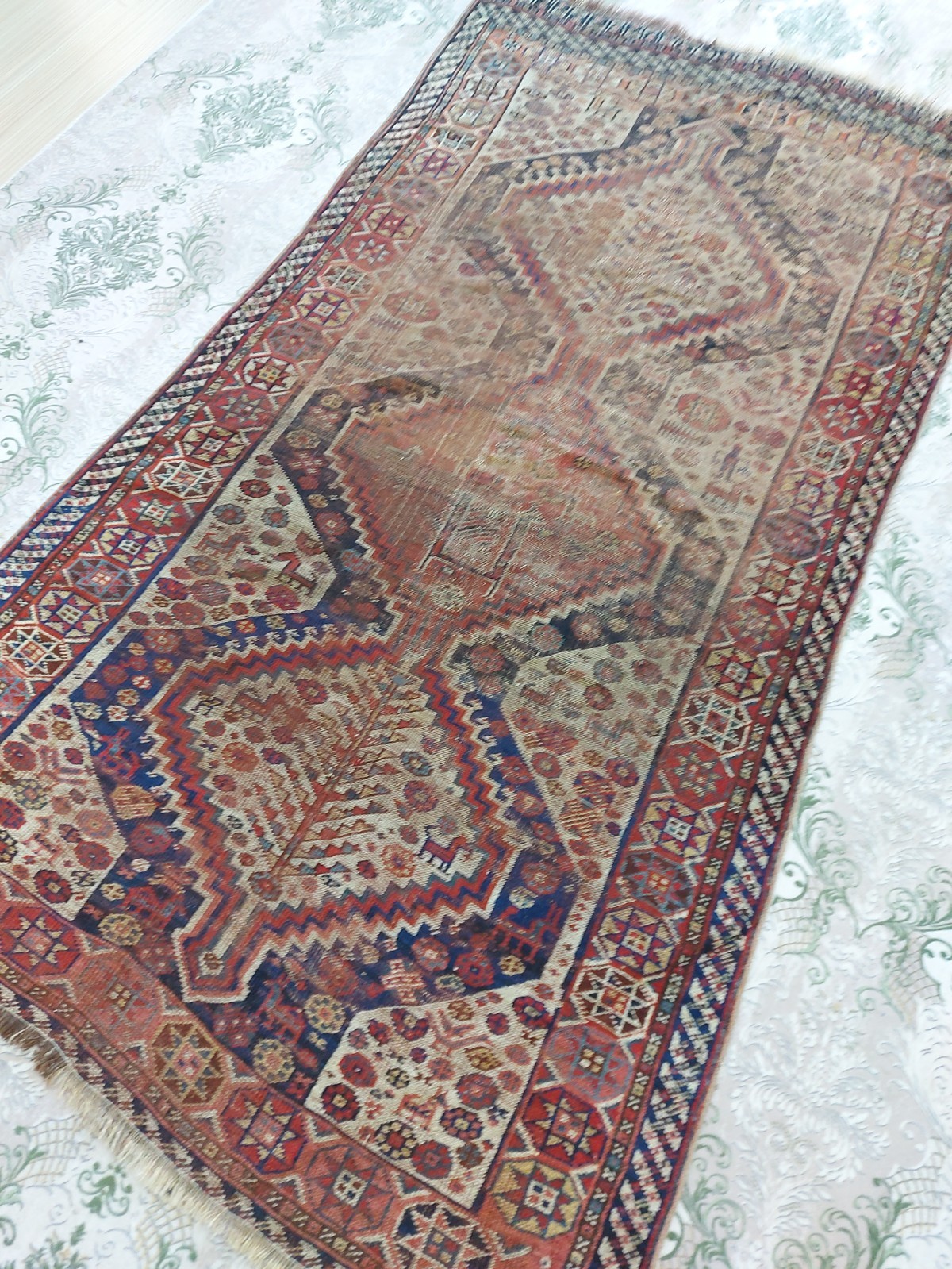 Caucasian Antique Rug Perssian Sraz Fragment Rug Old Unique Dragon Handwoven Rug