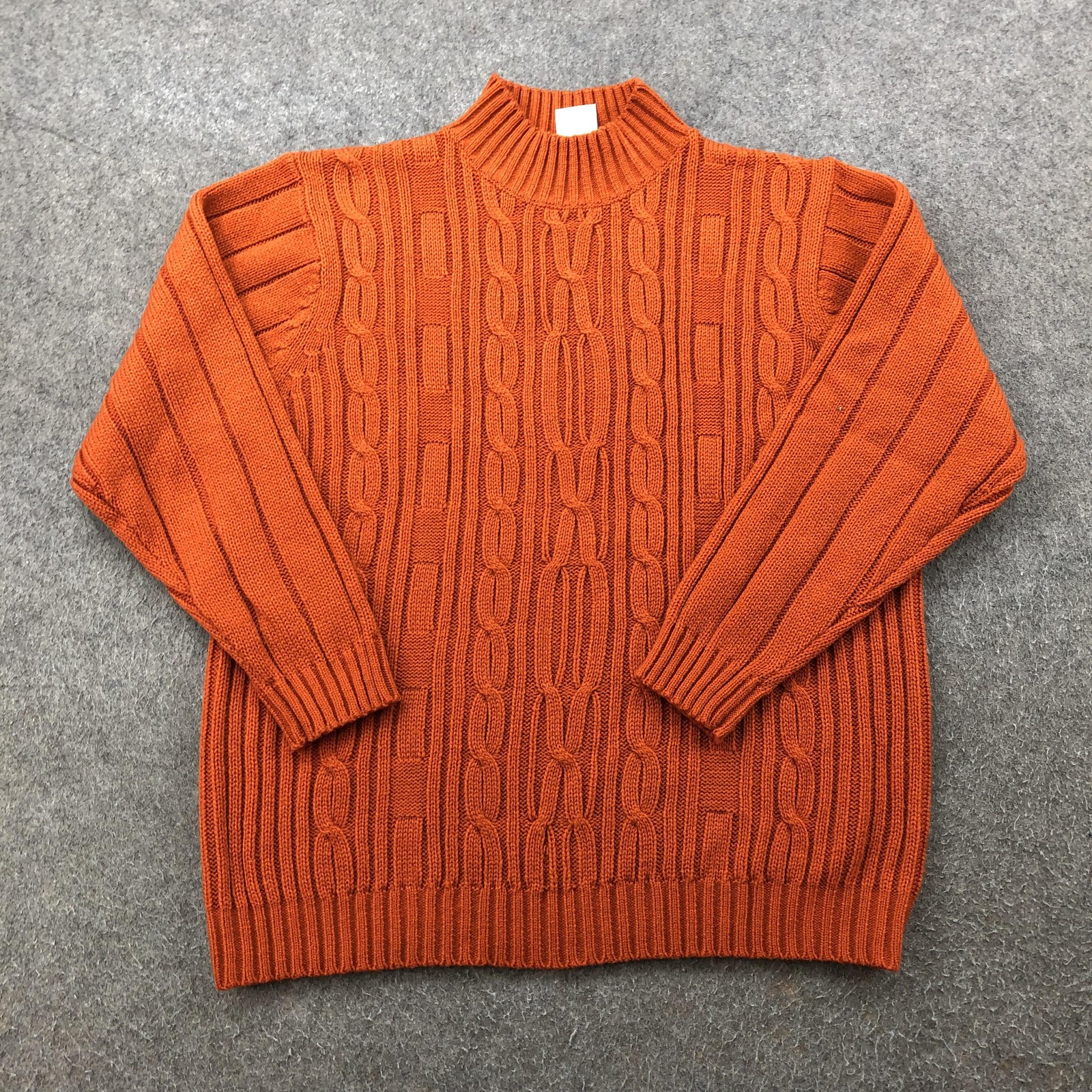 Vintage Haband Sweater Womens Medium Rust Orange Cable Knit Mock Neck Ribbed