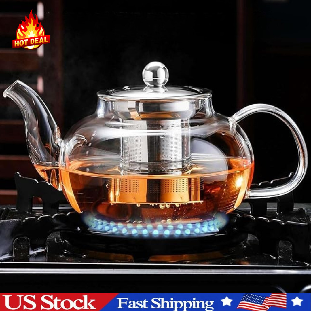 Clear Glass Tea Pot With Steel Infuser Leaf Teapot Stovetop Safe 20Oz 600ml