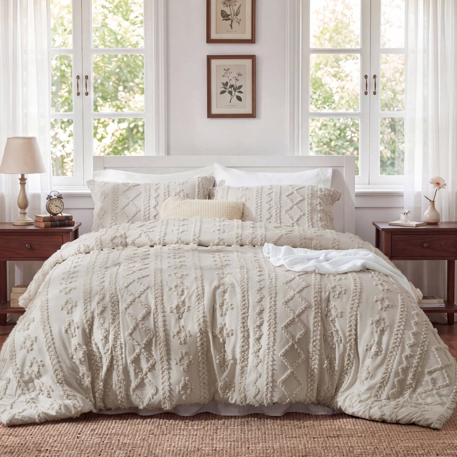 U by Bedsure King Tufted Boho Comforter Set, 3 Pieces, 04 Linen, Natural