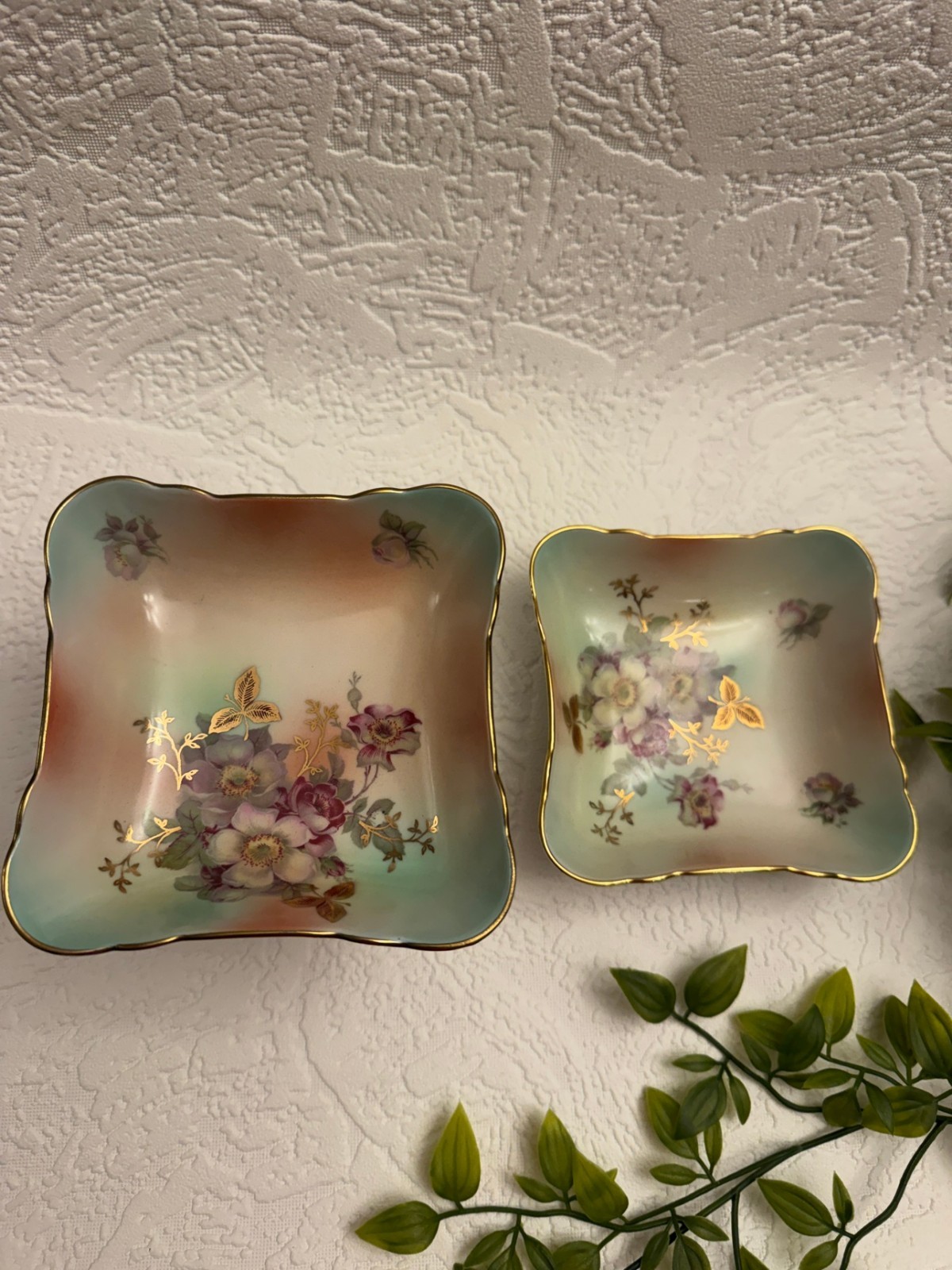 Schumann Arzberg Bavaria Wild Rose Pedestal Dish & Square Dish Set Gold Trim Schumann Arzberg Bavaria Wild Rose Pedestal Dish & Square Dish Set Gold Trim