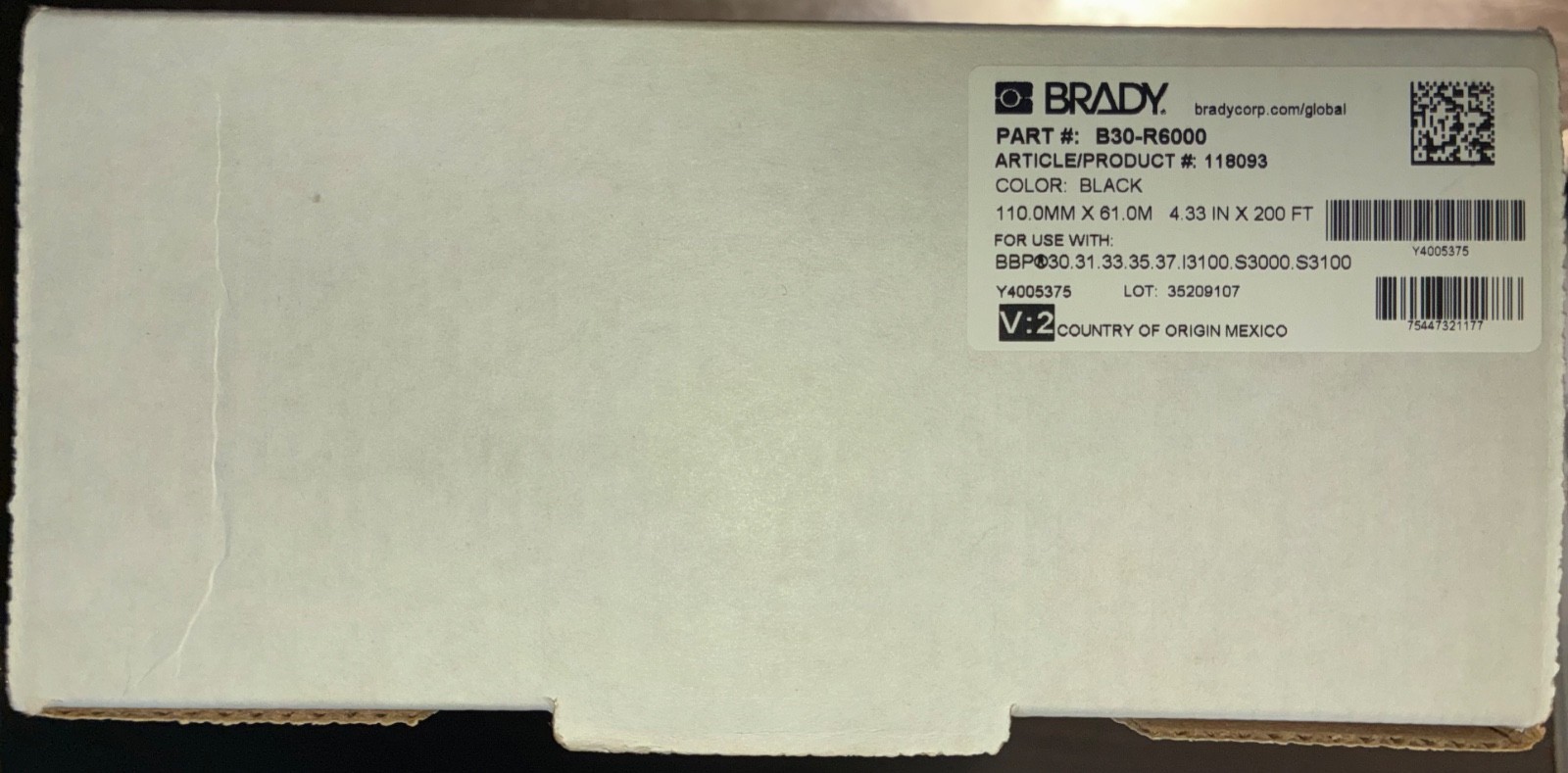 Brady - 118093 B30 Series R6000 Halogen Free Printer Ribbon B30-R6000, Black Brady - 118093 B30 Series R6000 Halogen Free Printer Ribbon B30-R6000, Black