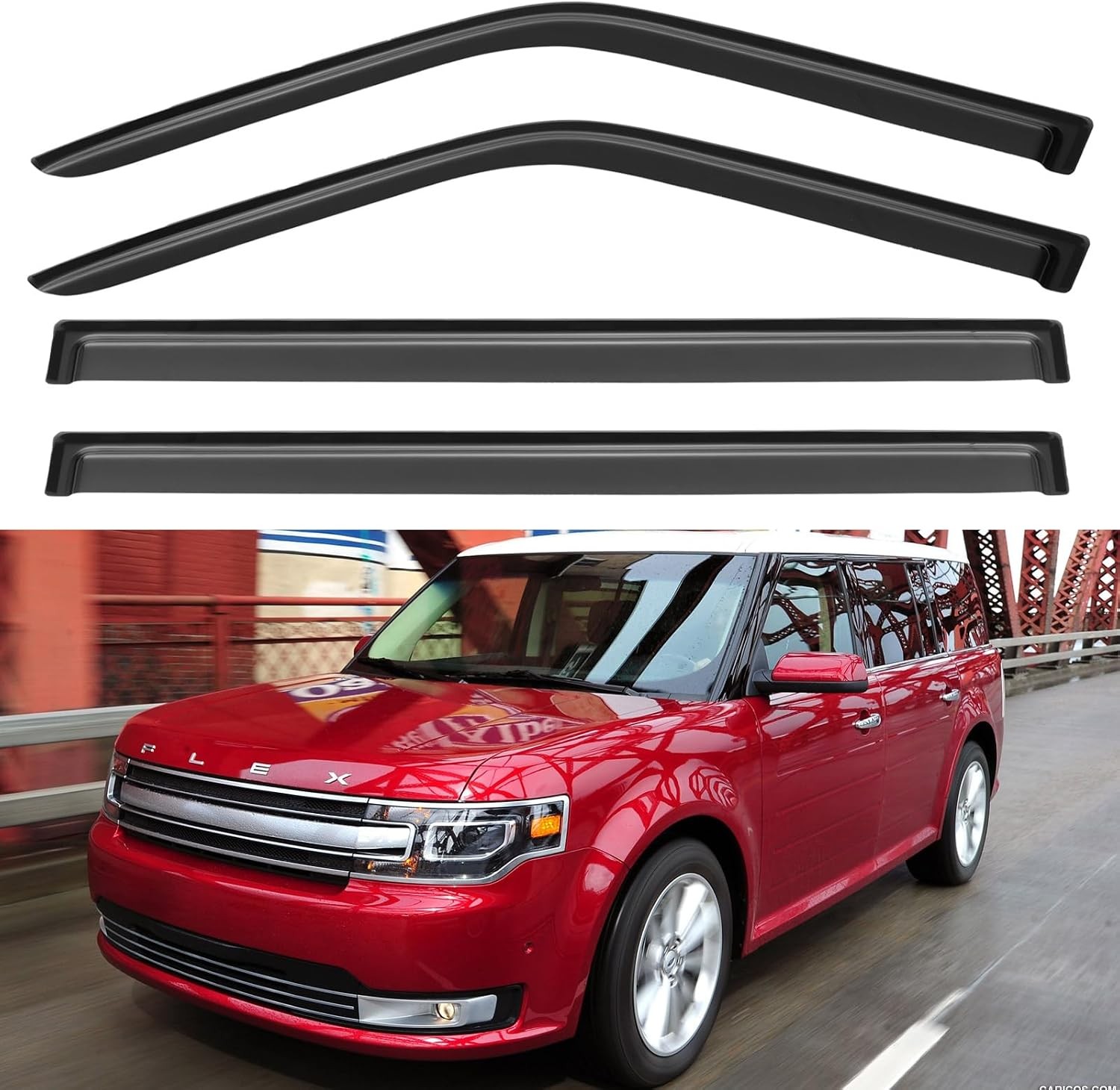 Window Visors Rain Guards Shield for 2009-2019 Ford Flex, Smoked Window Visors Rain Guards Shield for 2009-2019 Ford Flex, Smoked