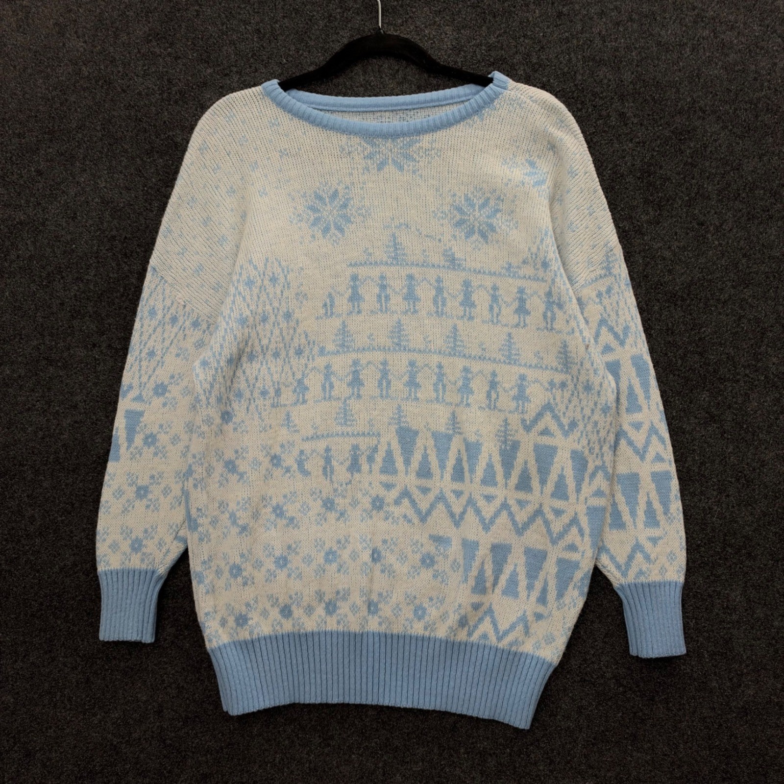 Vintage 70s Scenic Winter Knit Sweater Blue White Large Acrylic Vintage 70s Scenic Winter Knit Sweater Blue White Large Acrylic