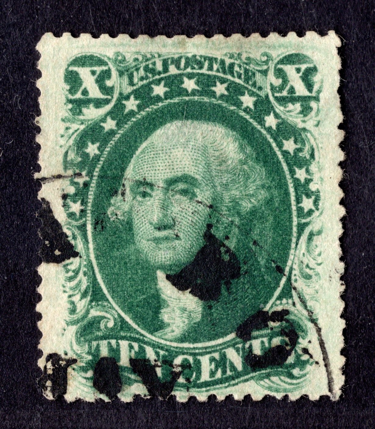 US 1859 TEN CENT WASHINGTON PERF 15½ FOUR CLEAR MARGINS Sc 35