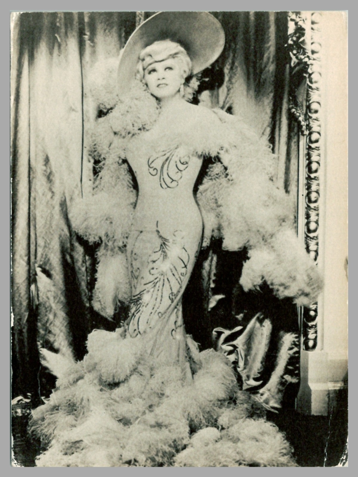 Mae West Feathered Gown c1970 Athena Star Collection Continental Postcard
