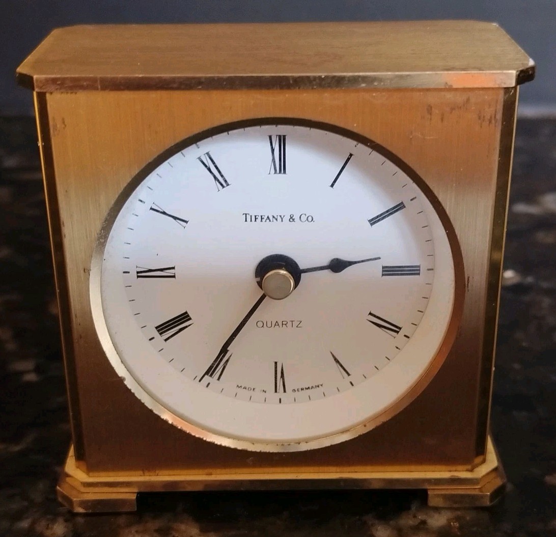 Vintage MCM Tiffany & Co Luxury Gold Tone Table Desk Portfolio Mantle Clock Vintage MCM Tiffany & Co Luxury Gold Tone Table Desk Portfolio Mantle Clock