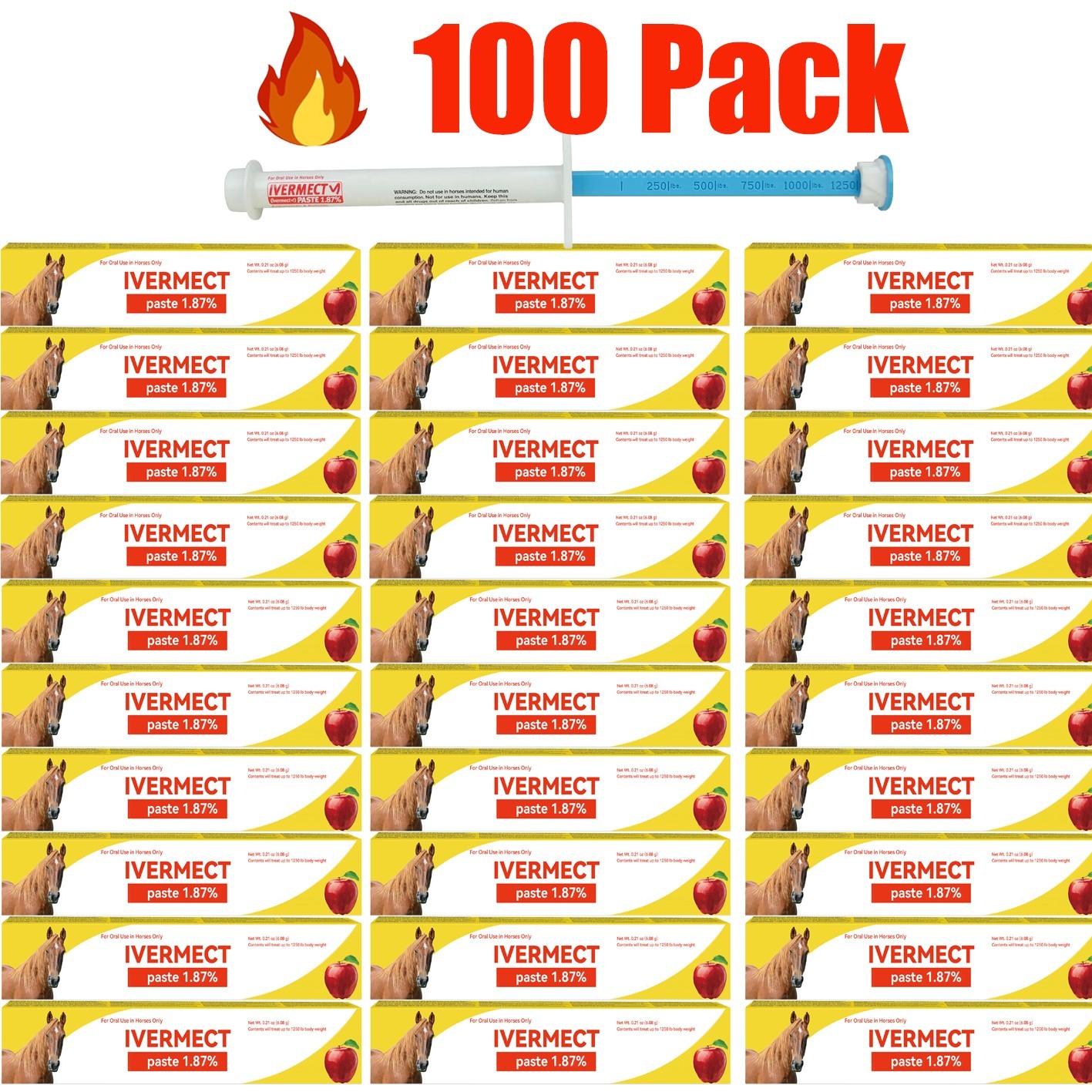 100 Pack Box Horse Wormer Apple Flavor Dewormer Paste New Exp 01/2028