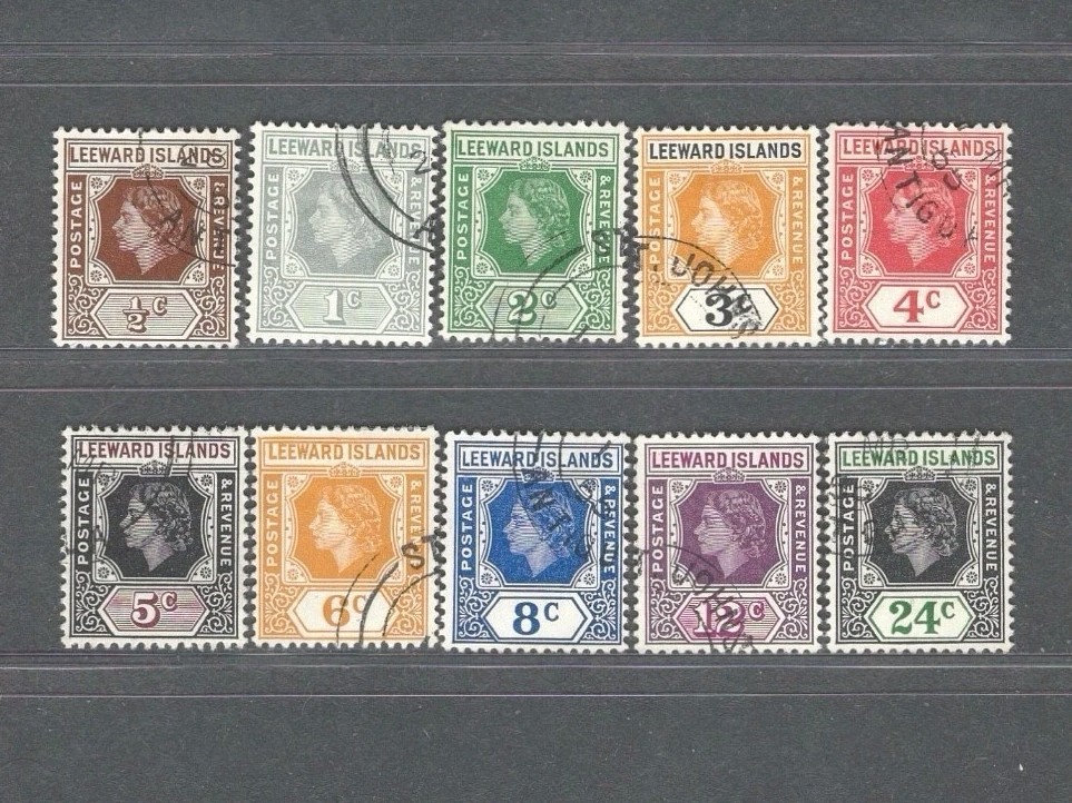 Leeward Islands 1954 QEII Scott 133-142 Used Stamp Set to 24c British Colony