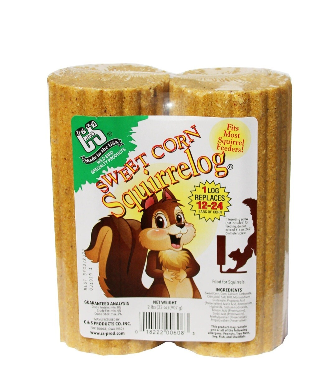 C&S Products SQUIRRELOG Wildlife Squirrel and Critter Food Corn 2 Logs 32 oz 608 C&S Products SQUIRRELOG Wildlife Squirrel and Critter Food Corn 2 Logs 32 oz 608