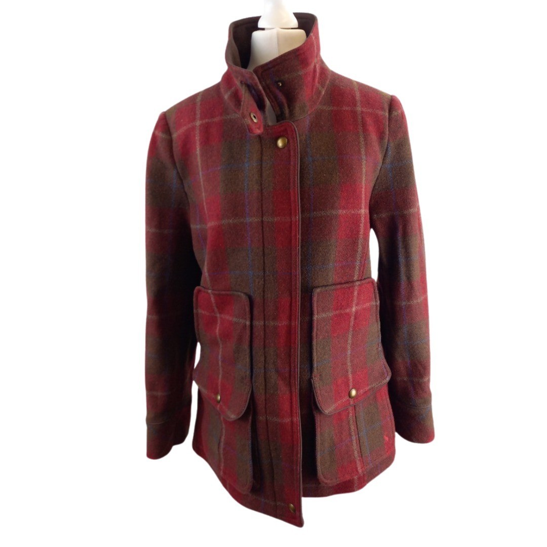 Joules Field Coat UK 14 Red Check Wool Blend Country Jacket BNWT