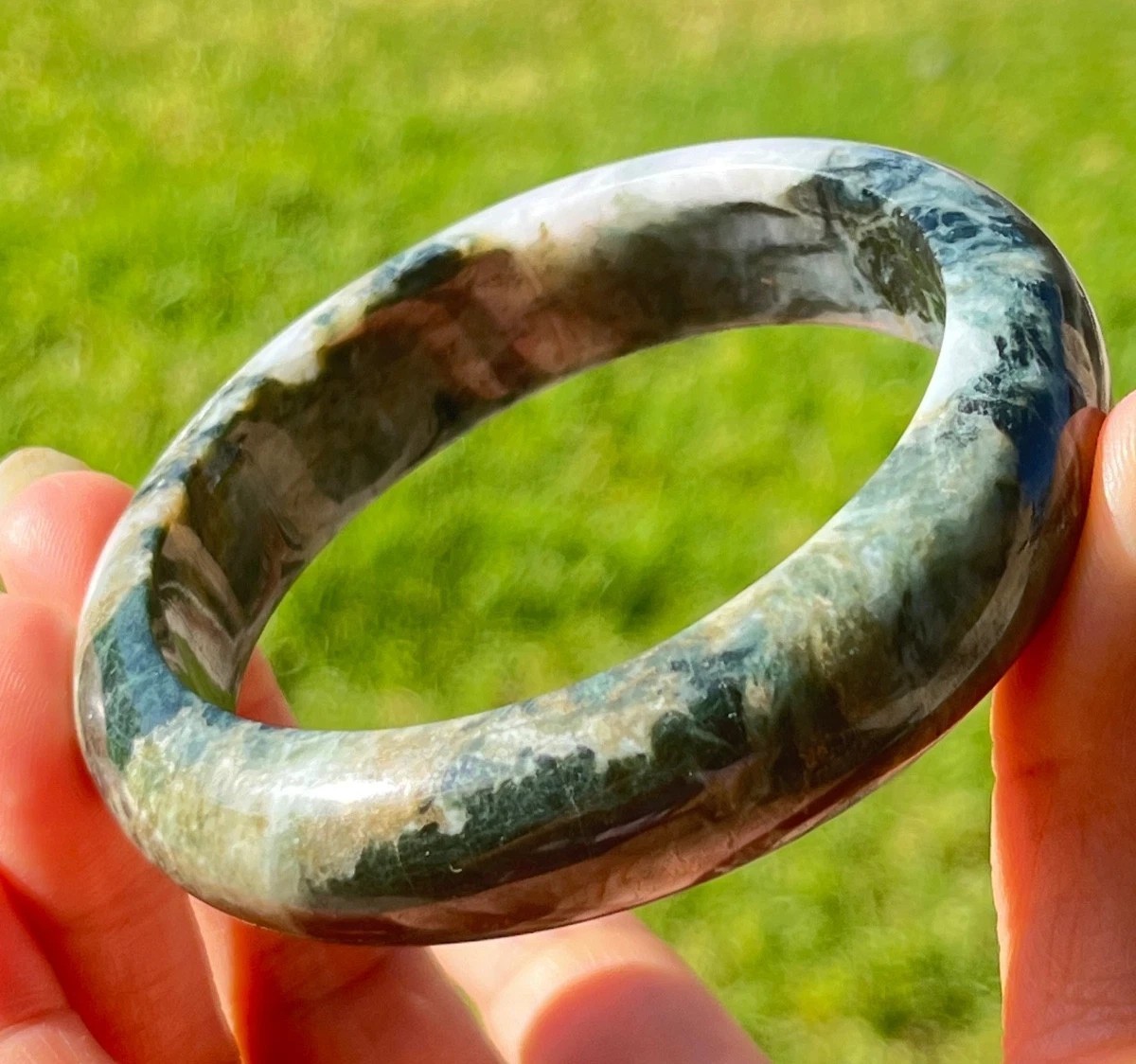 Burmese Jadeite Bangle 440ct 62.2mm Deep Green White Gray Natural Jade Bracelet