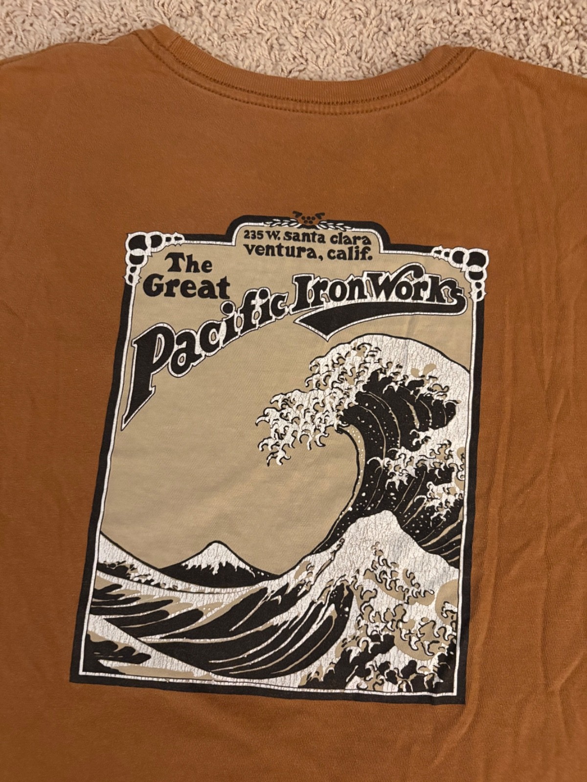 Patagonia Great Pacific Iron Works Great Wave T-Shirt Long Sleeve Size XL Brown
