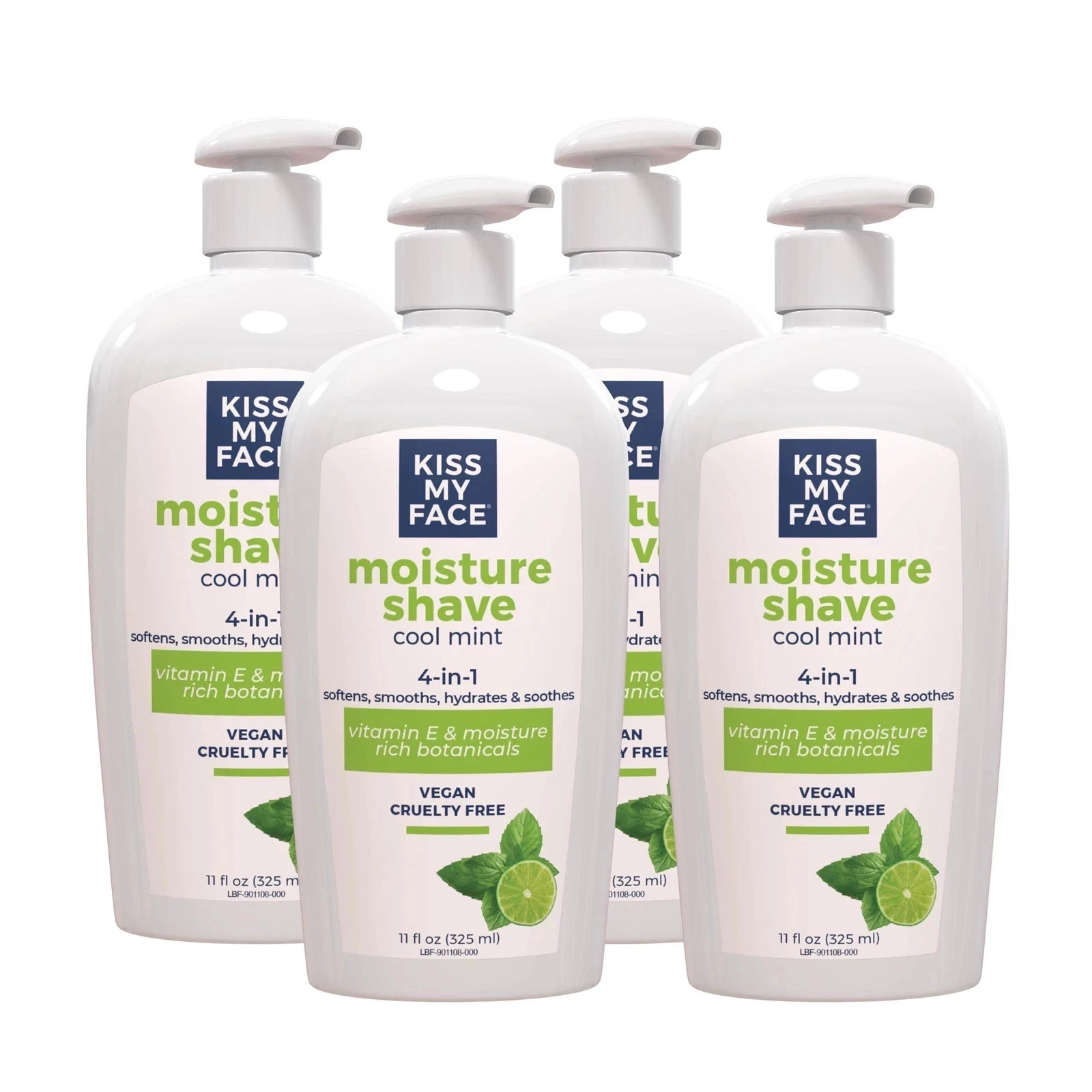 Kiss My Face 4 in 1 Shaving Cream Fragrance Free Cool Mint 11 Fl Oz Pack of 4