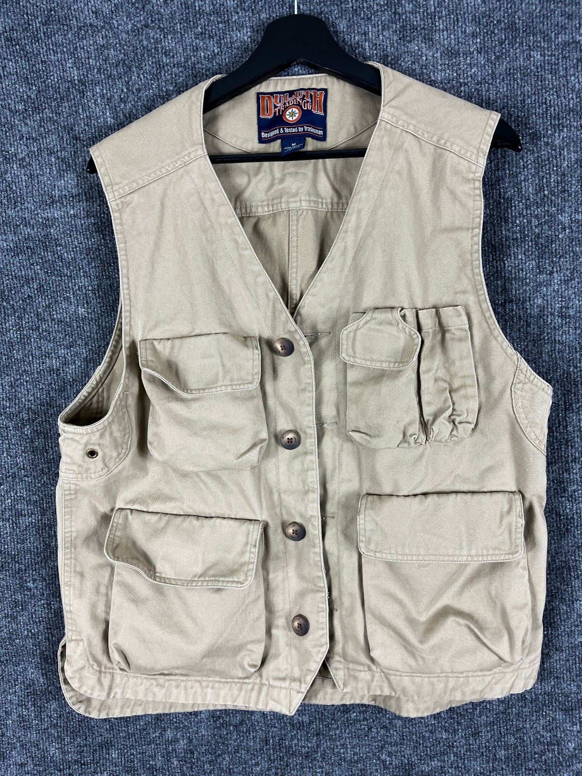 Vintage Duluth Trading Co Men’s M Cotton Khaki Utility Cargo Fishing Work Vest
