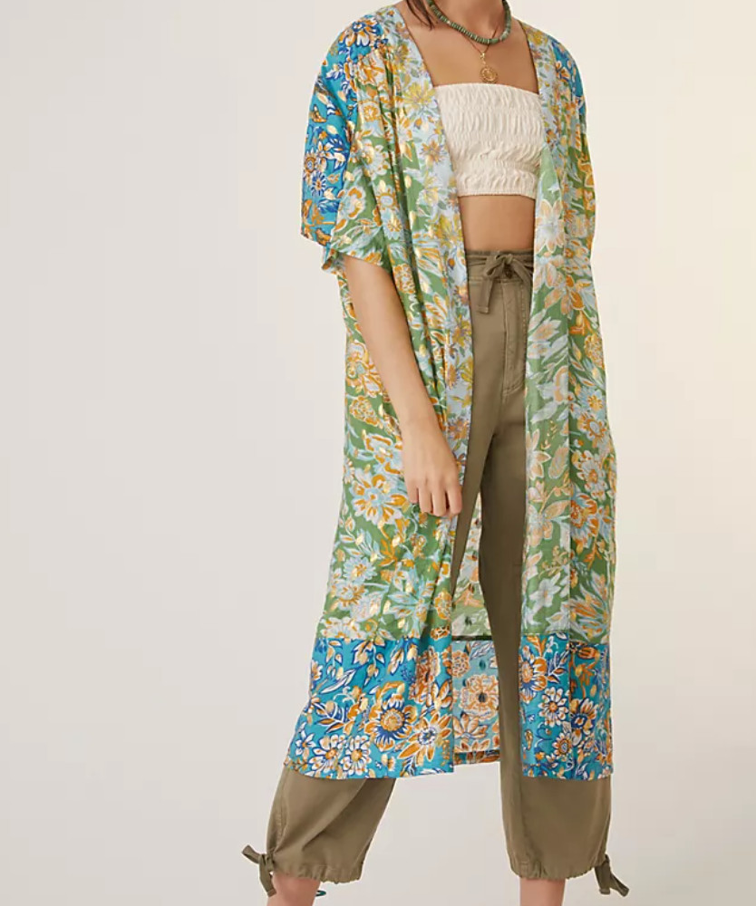 Anthropologie Current Air Floral Kimono Duster One Size