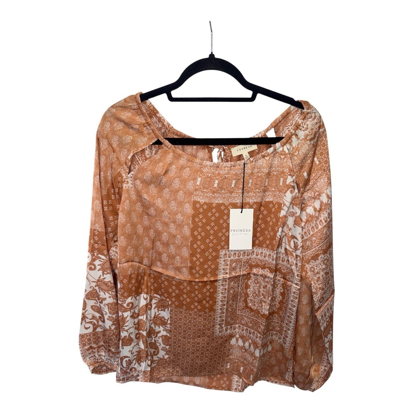 Promesa Rust and Cream Patchwork Peasant Top Promesa Rust and Cream Patchwork Peasant Top