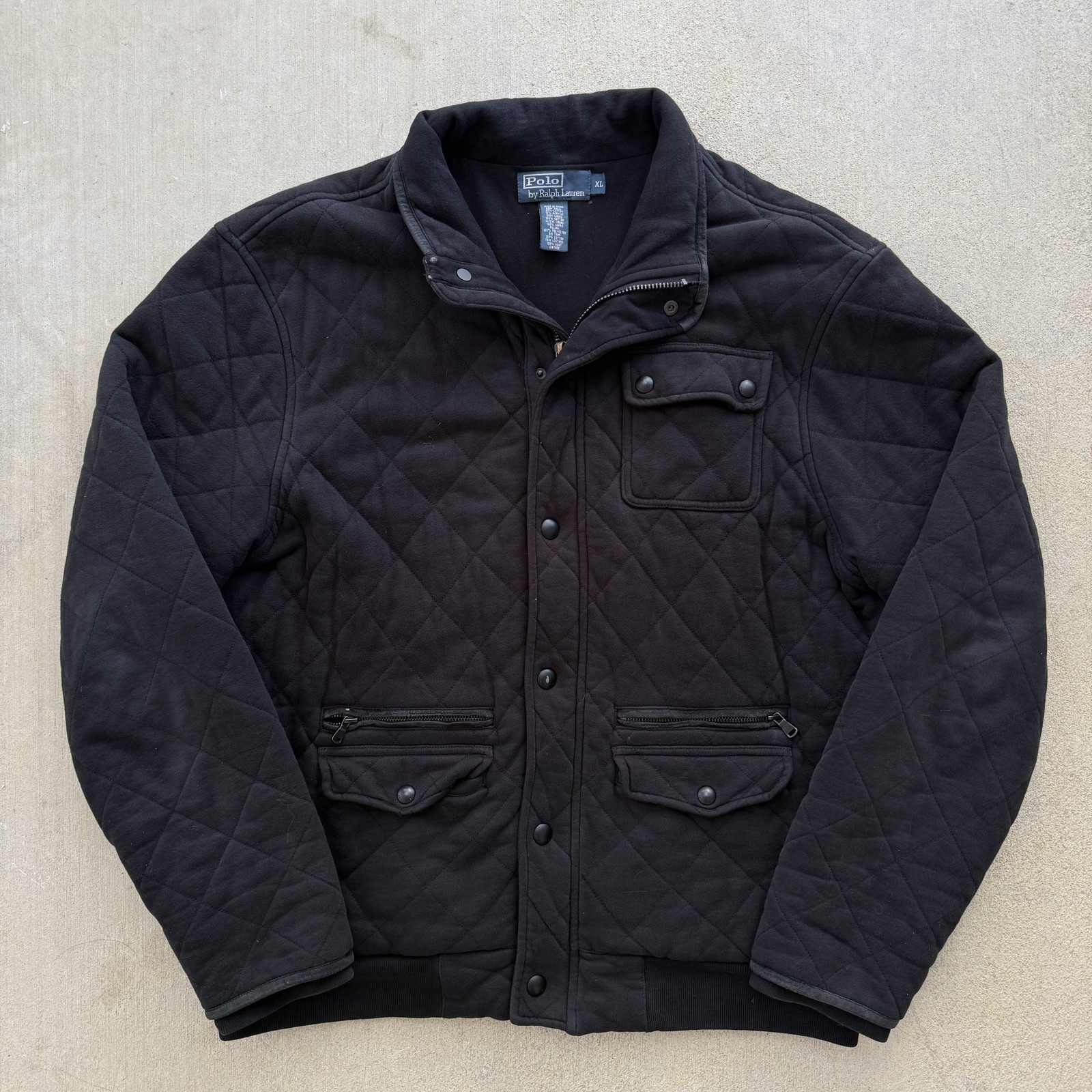 Vintage 90s Polo Ralph Lauren Black Quilted Bomber Jacket Men’s XL