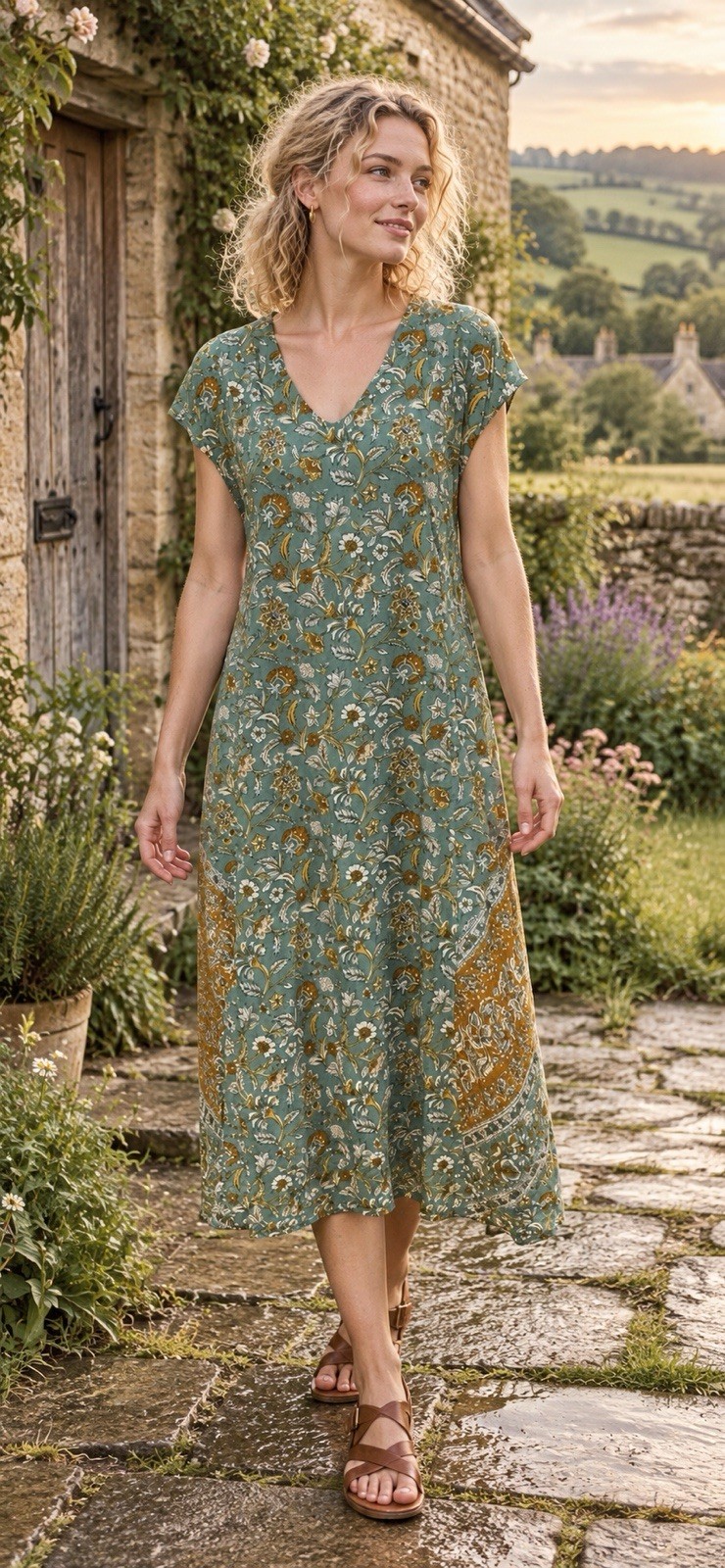 Pure Jill J. Jill Floral Paisley Maxi Dress XL Petite Sage Green V-Neck Rayon