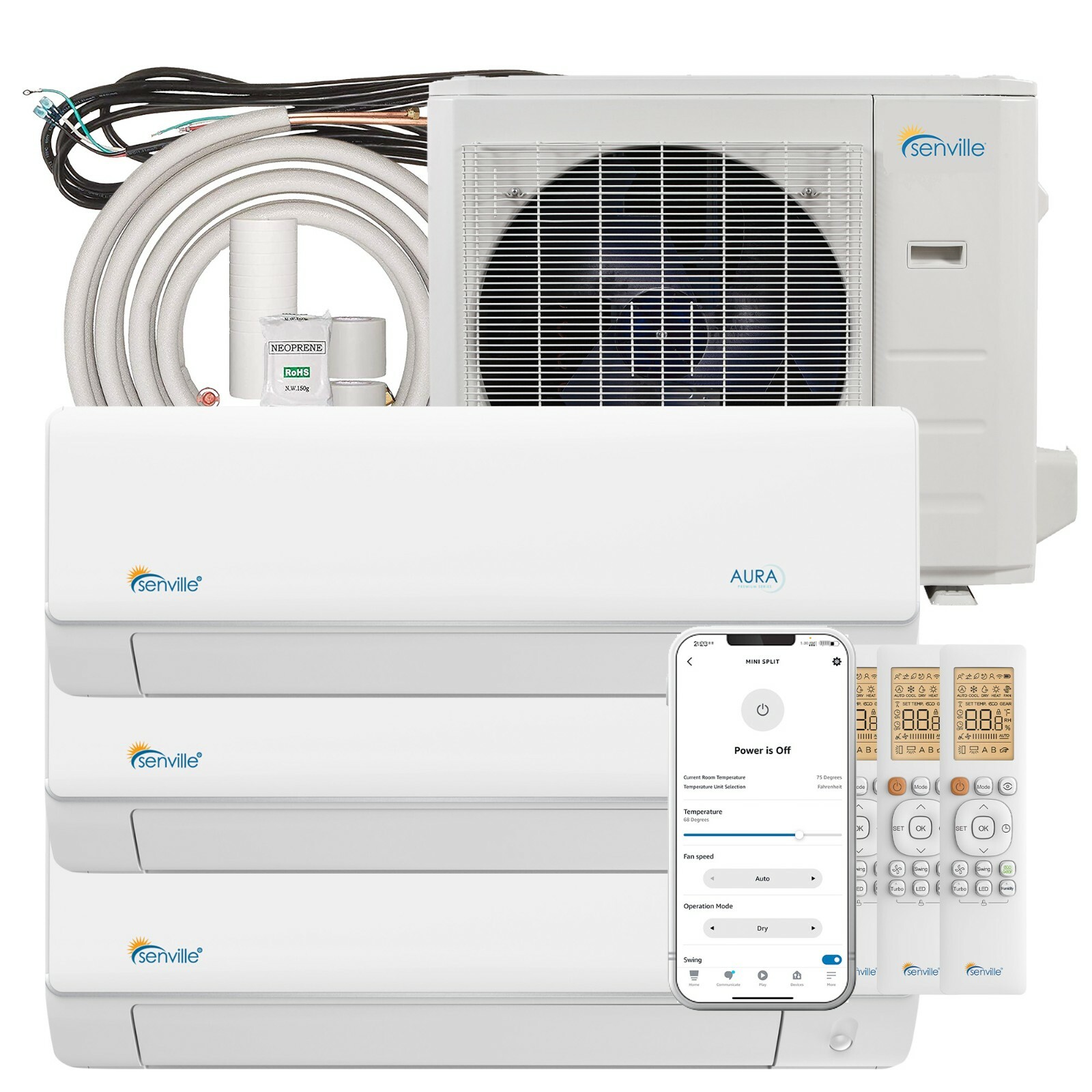 28000BTU Tri Zone Ductless Mini Split Air Conditioner (2x9000BTU + 1x12000BTU)