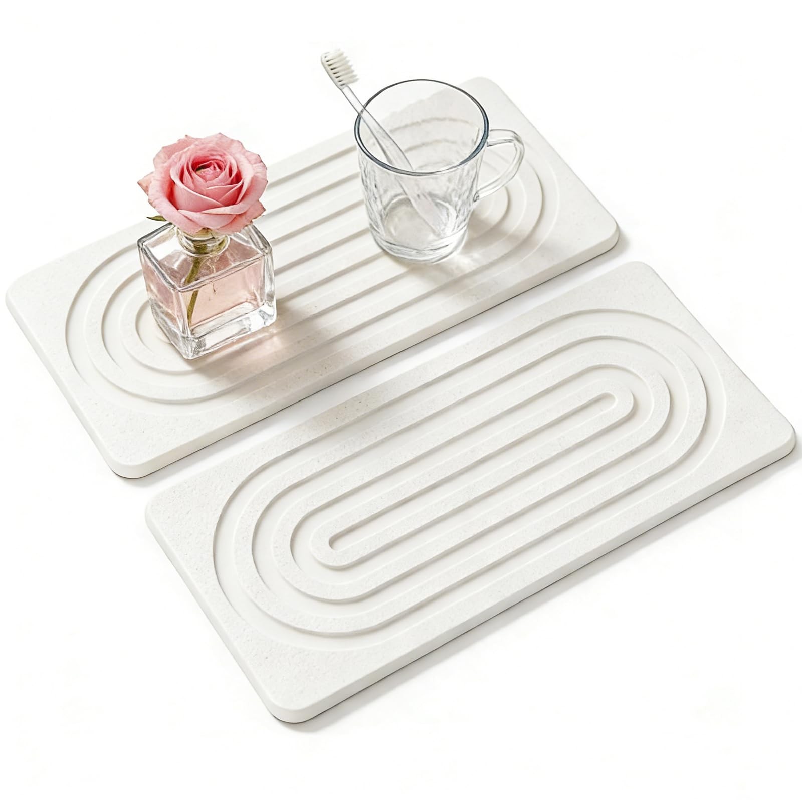 2 PCS Water Absorbing Diatomite Coasters, Stone Drying Mat for Kitchen Counter,