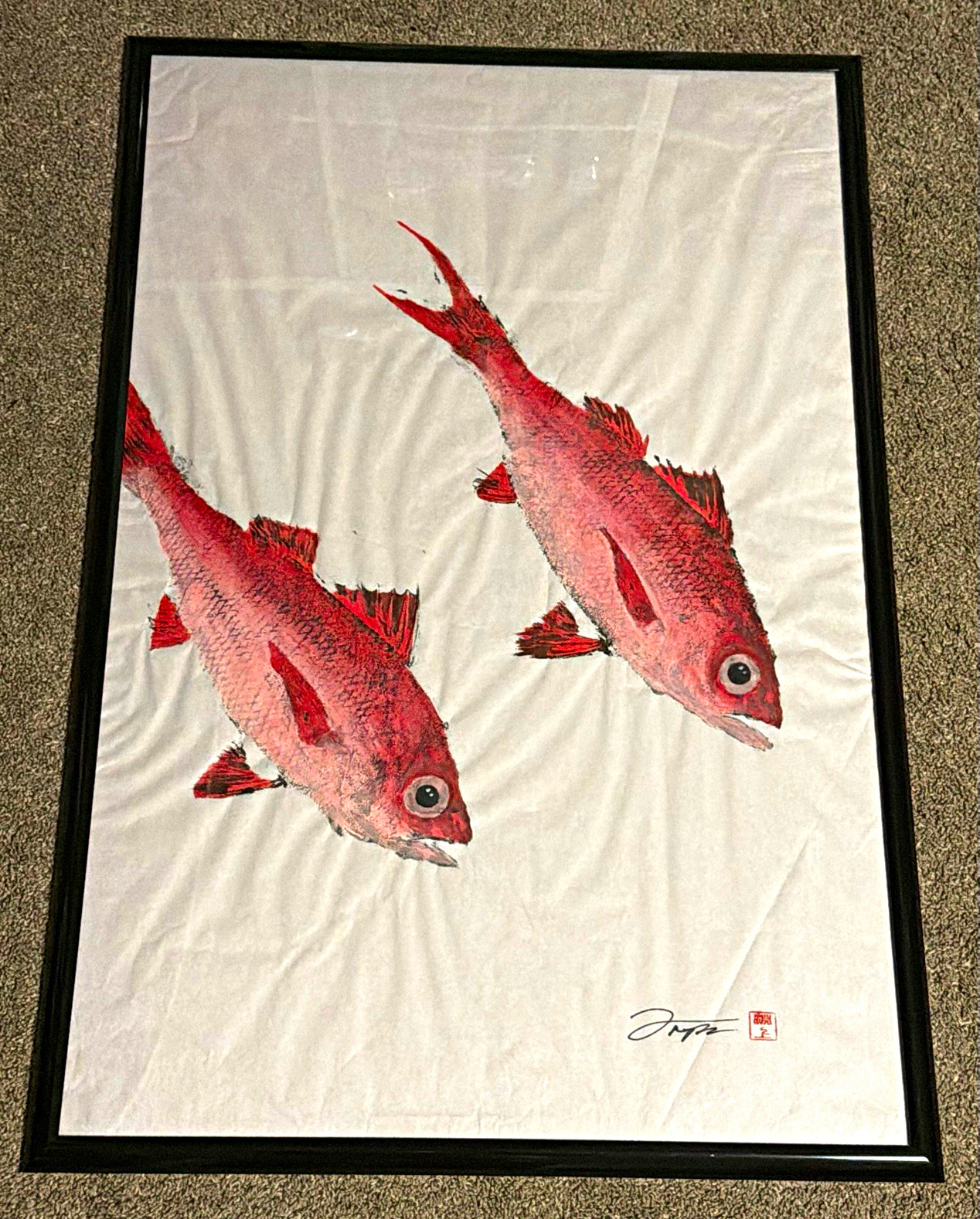 “Rubies of the Deep” Original Onaga Gyotaku Art Signed Stamped Hawaii “Rubies of the Deep” Original Onaga Gyotaku Art Signed Stamped Hawaii