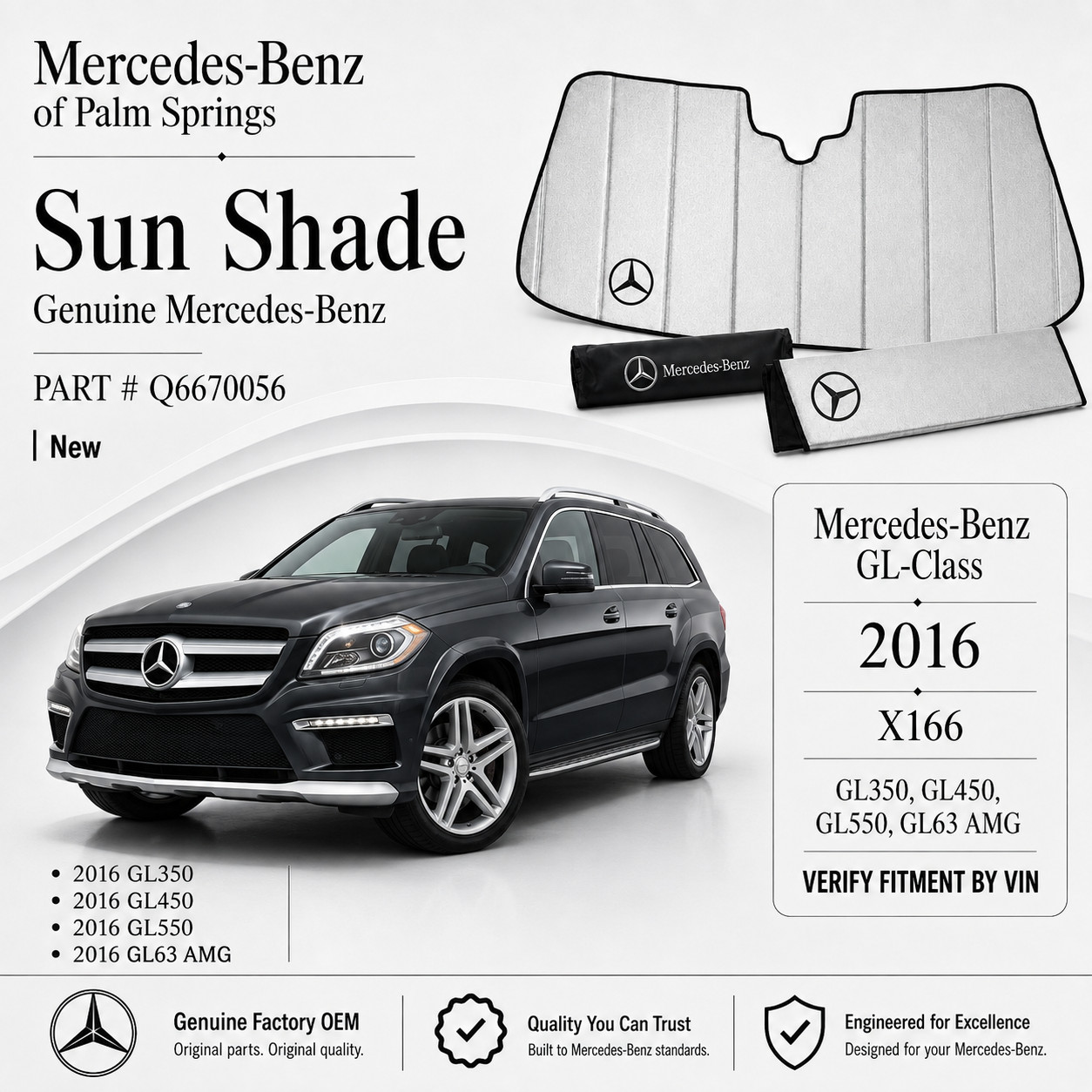 Genuine Mercedes 2016 GL350 GL450 GL550 GL63 AMG Windshield Sun Shade Q6670056