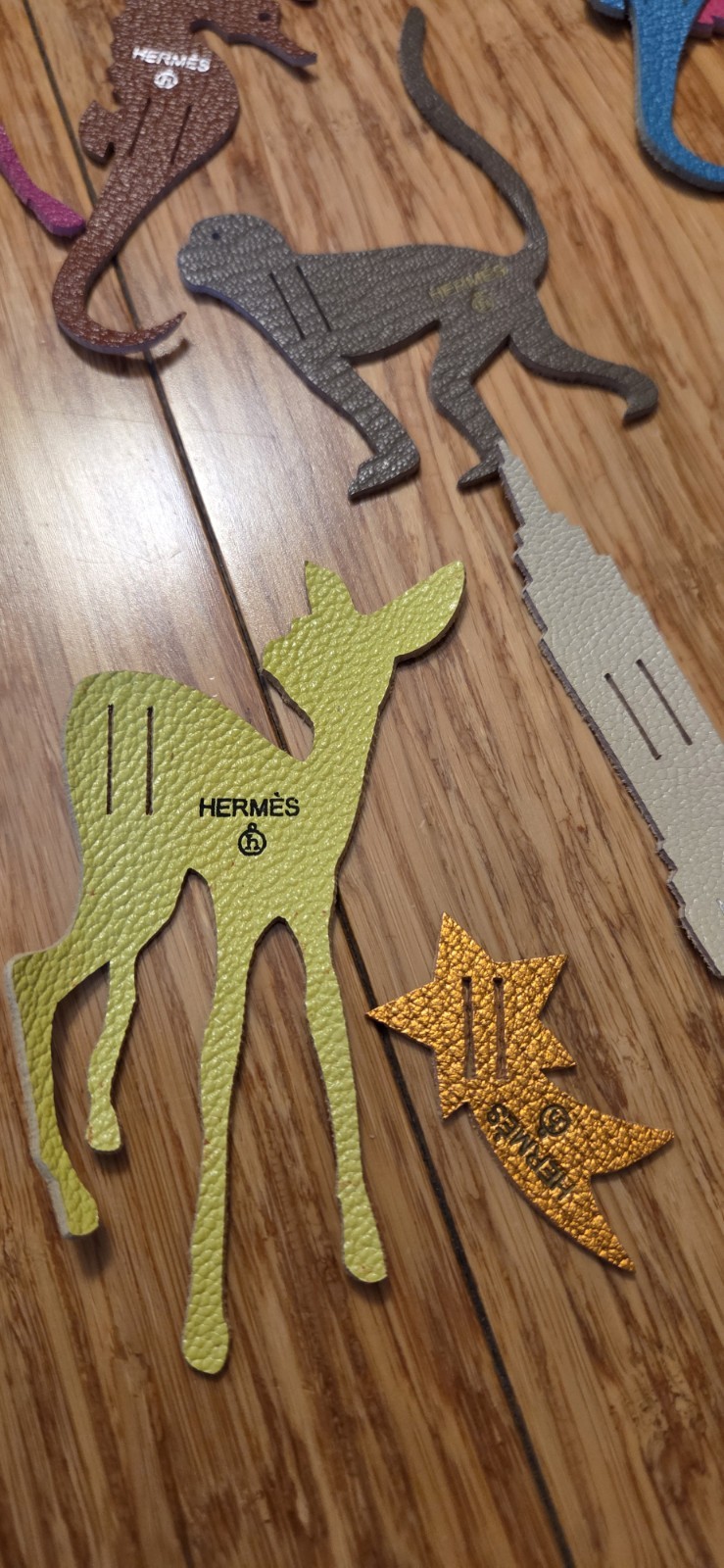 NEW VINTAGE HERMES PETIT H LEATHER CHARMS 4 BAG/XMAS $189=PICK2 H@T Unique