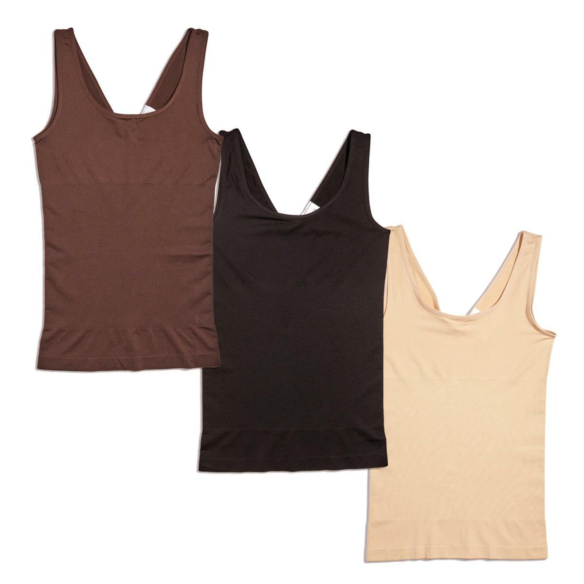 Yummie 3-pack Seamless 2-Way Shaping Tank in Almond/Coffee Bean/Black, 1X/2X