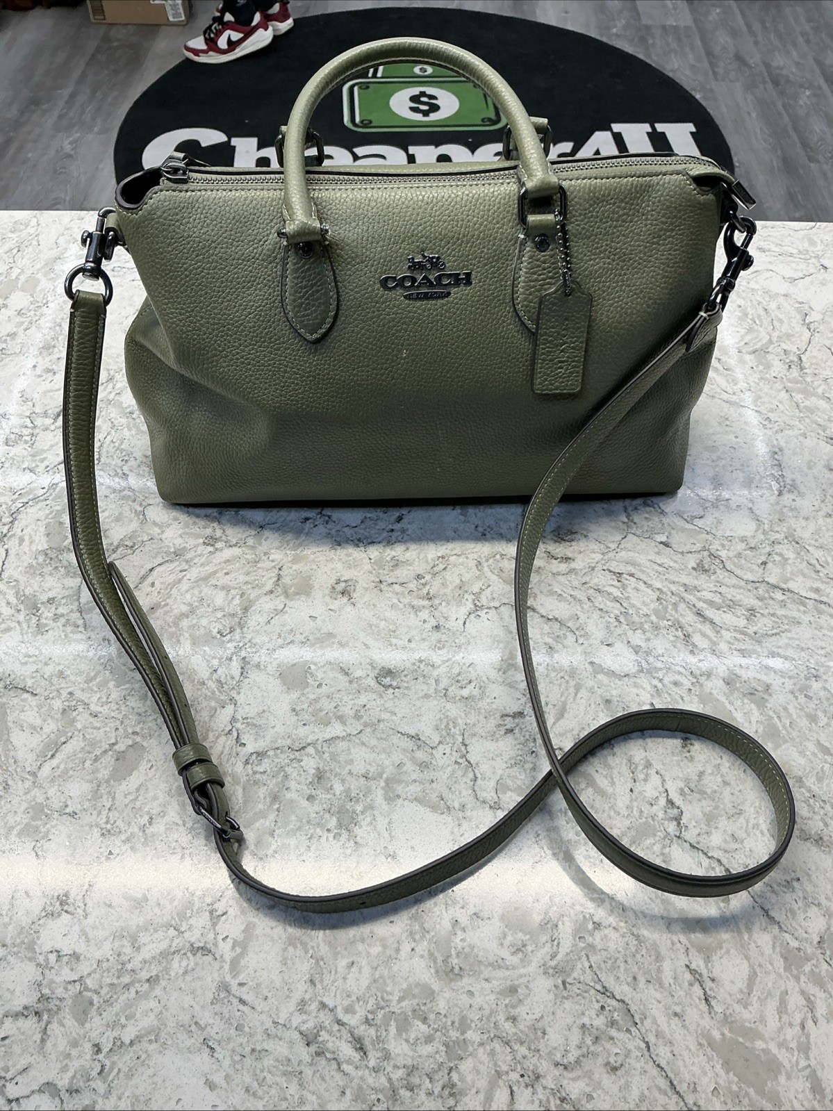 COACH 2 way Shoulder Bag 10a Army Green Olive Color Hand, And Shoulder Strap