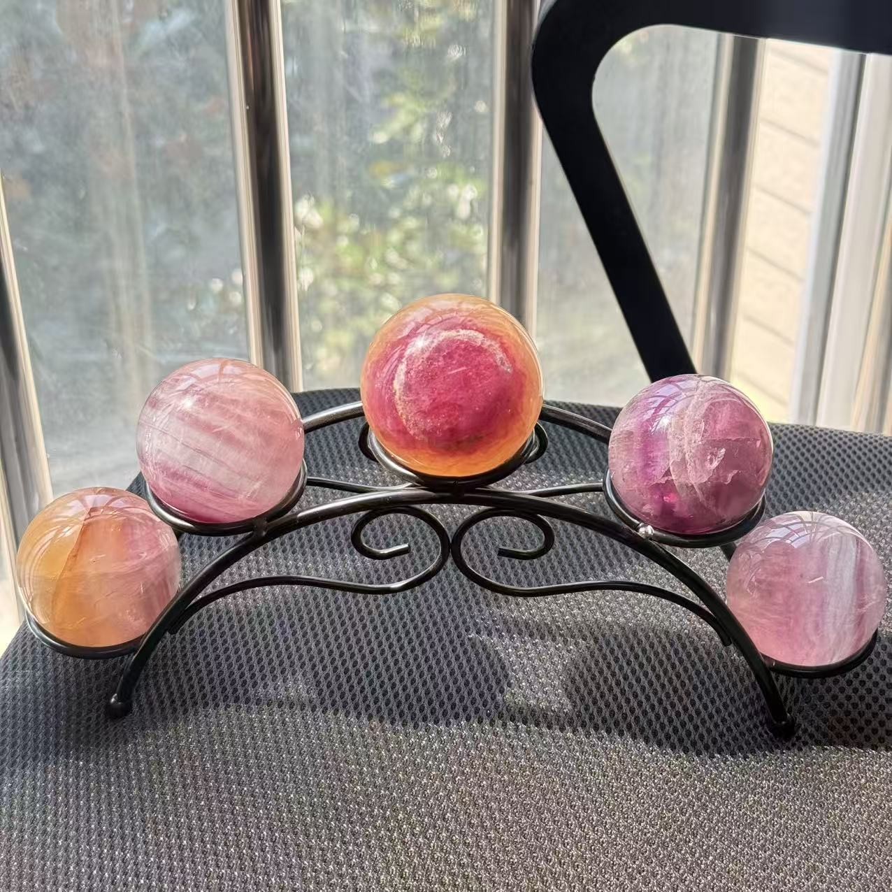 2.3LB 5PC Natural Candy Fluorite Sphere Crystal Rainbow Ball Healing Decor Gift