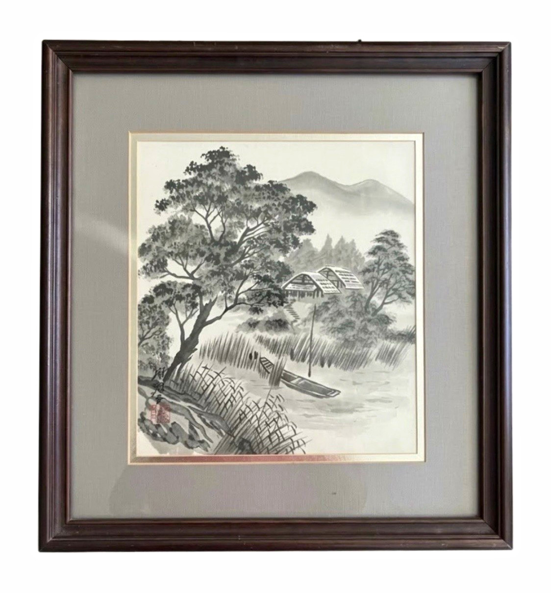 VTG Japanese Sumi-e Original Landscape Painting Framed Wall Art Signed Stamped VTG Japanese Sumi-e Original Landscape Painting Framed Wall Art Signed Stamped