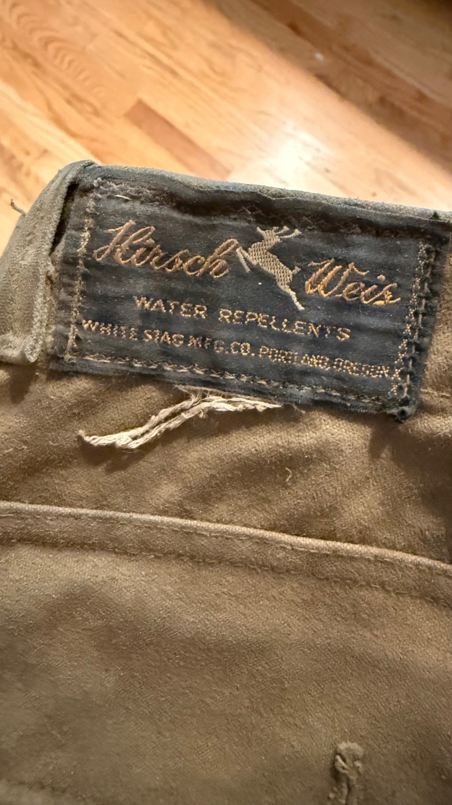 Vintage 1940s Hirsch Weis White Stag Tin Cloth Logger Hunting Pants Portland OR