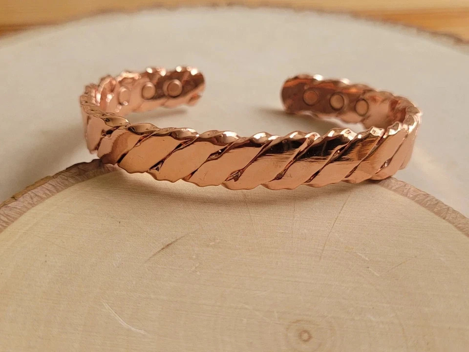 99.99% Solid Pure Copper Magnetic Twist Bracelet Adjustable Open Cuff Unisex