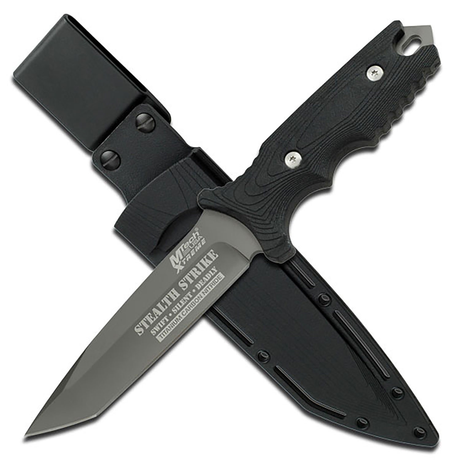 MTech USA Fixed Blade Knife-Nylon Fiber Handle w/Lanyard Hole & Molded Sheath